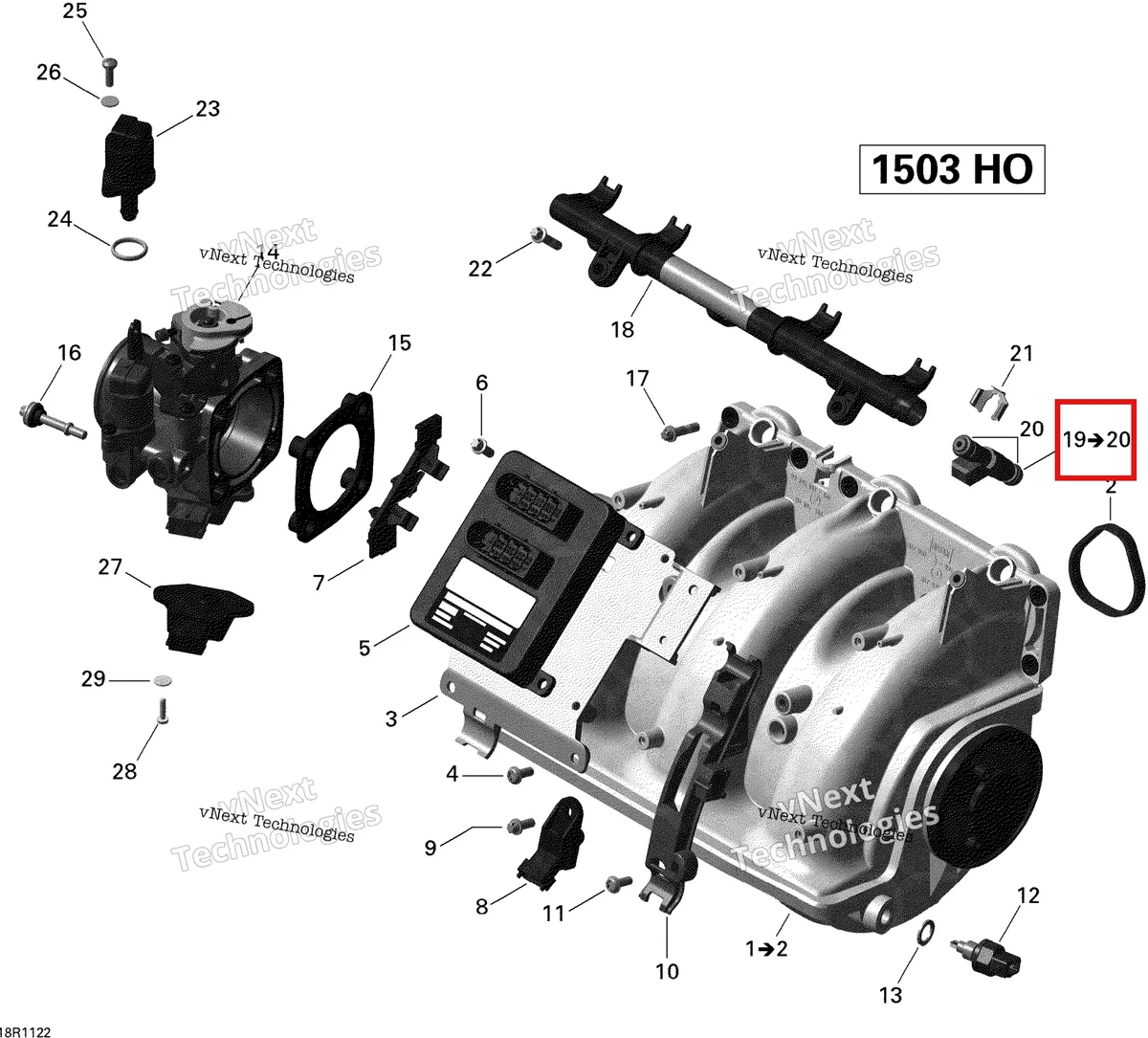Деталь 420874432 на схеме узла 2011 Sea-Doo RXP-X 255 & RS Air Intake Manifold And Throttle Body Rxp