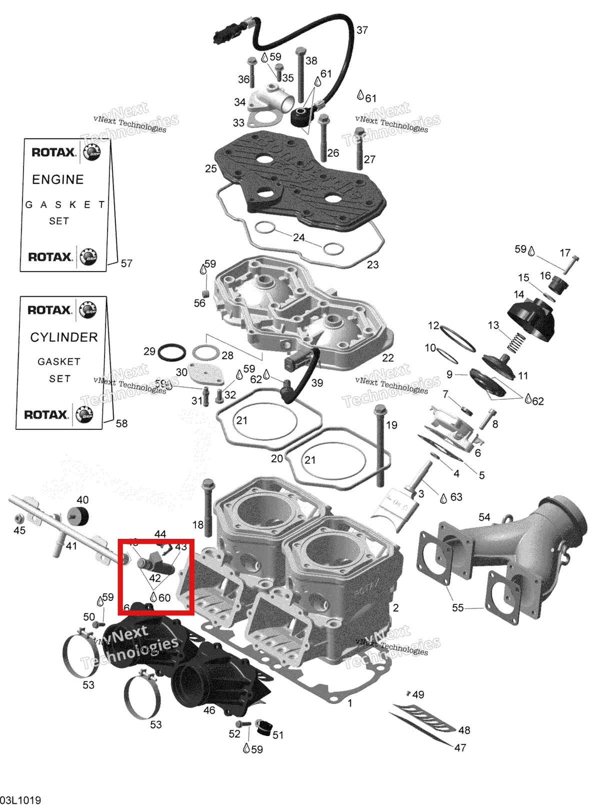 Деталь 420874485 (Деталь Fuel Injectors) на схеме узла 2010 Ski-Doo Expedition TUV SE 600HO SDI XU Cylinder And Cylinder Head