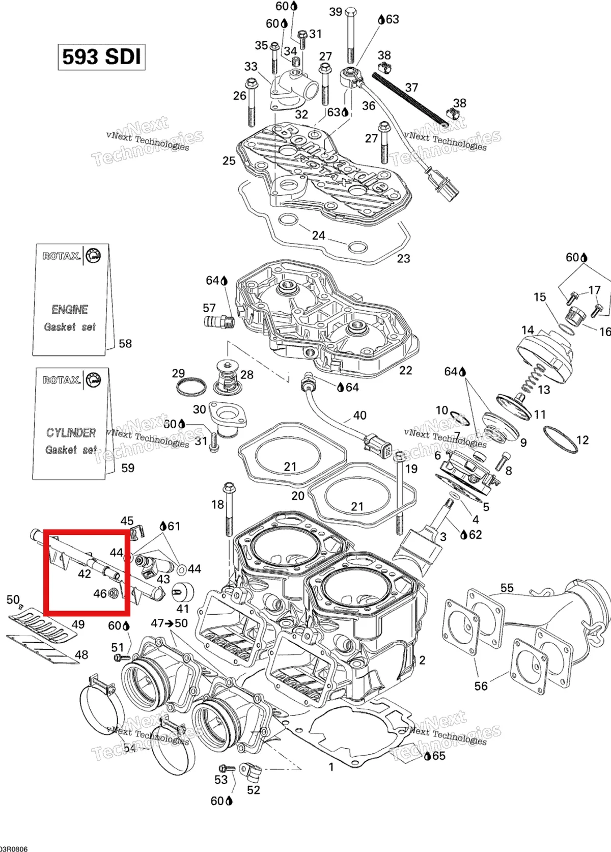 Деталь 420874490 (Деталь Fuel Rail) на схеме узла 2008 Ski-Doo Summit Adrenaline 600HO SDI Cylinder And Cylinder Head
