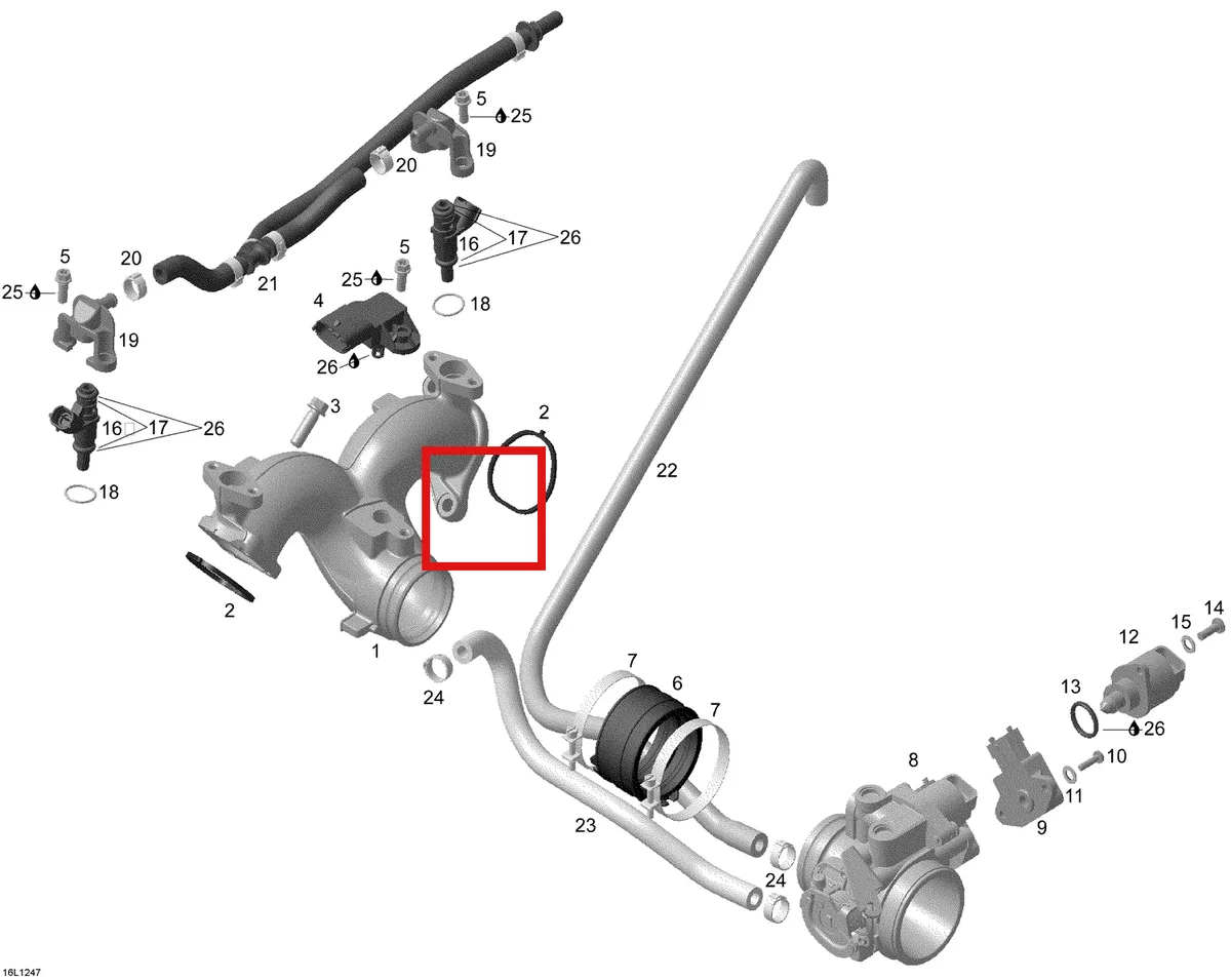 Деталь 420874711 (Шланг) на схеме узла 02- Air Intake Manifold And Throttle Body