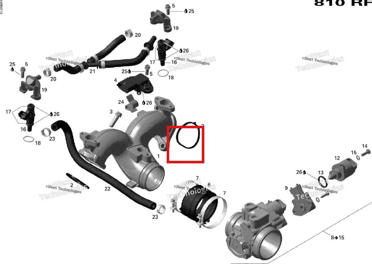 Деталь 420874714 (Деталь Fuel Hose Ass'y) на схеме узла 2007 Ski-Doo Expedition Sport V-800 Intake Manifold And Throttle Body