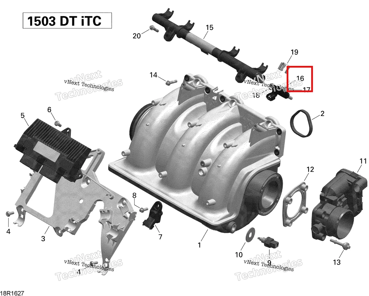Деталь 420874836 на схеме узла 2016 Sea-Doo GTI-GTR-GTS Air Intake Manifold And Throttle Body - 130