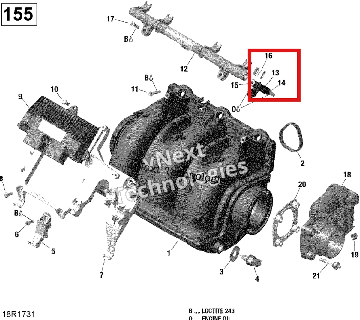 Деталь 420874846 на схеме узла 2017 Sea-Doo GTX Air Intake Manifold And Throttle Body - 130-155 Model Without Suspension