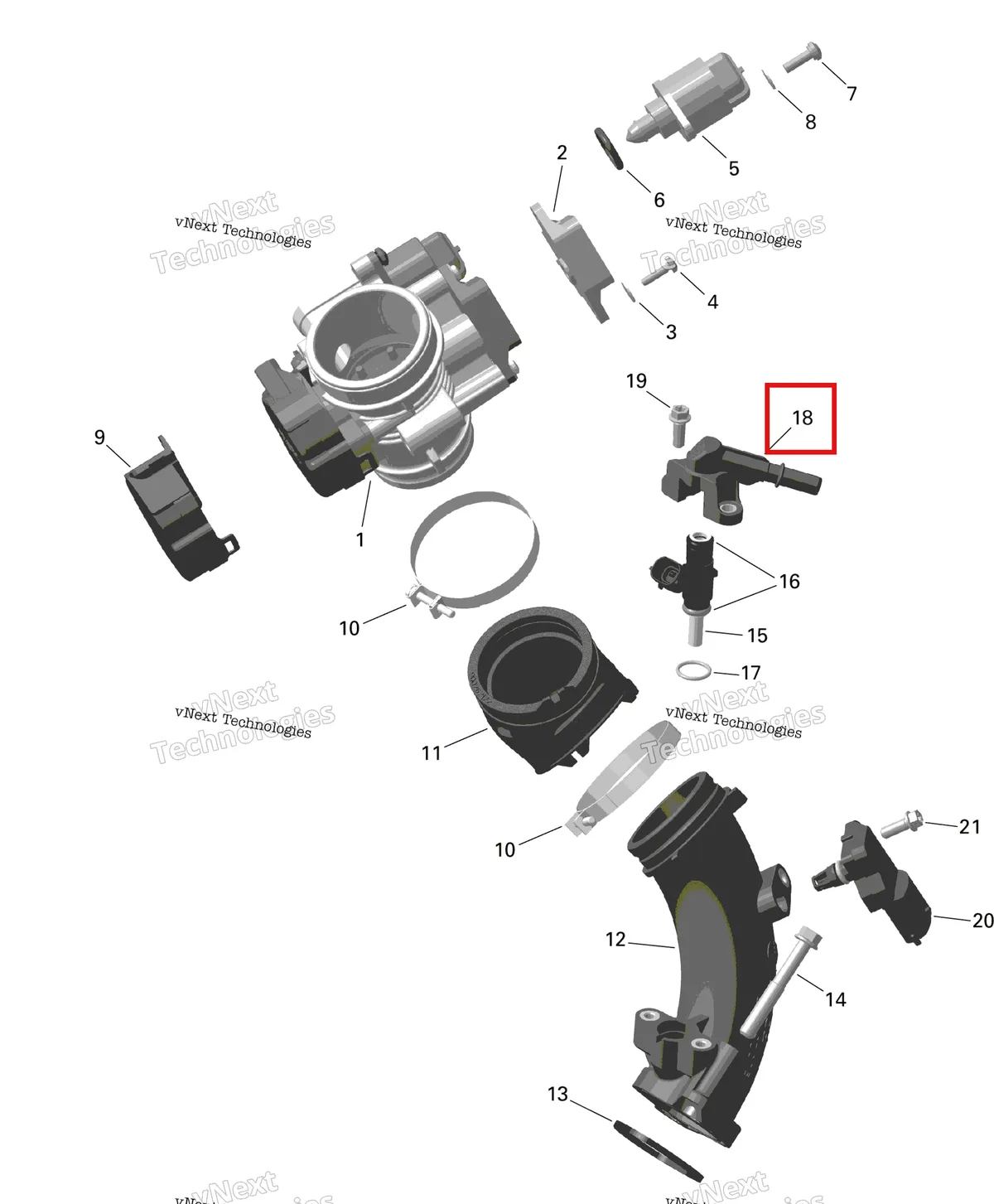 Деталь 420874905 на схеме узла 2024 Can-Am Outlander MAX 450 EFI 6X6 - 4ZRA - DPS Package - Tundra Green Rotax - Air Intake Manifold And Throttle Body