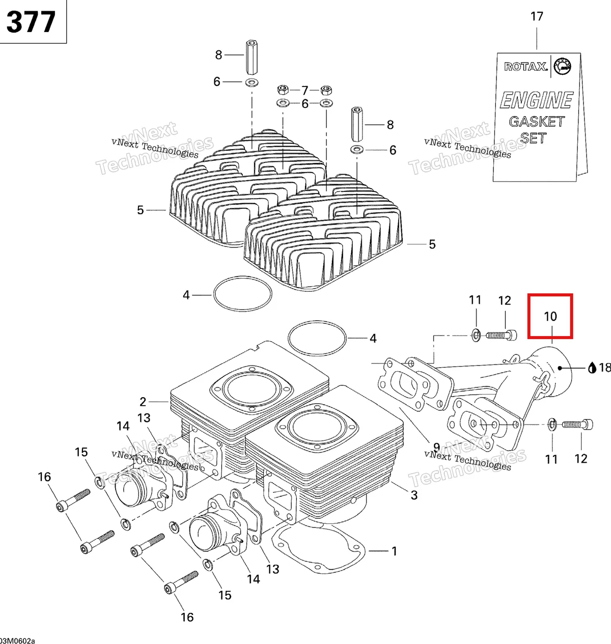 Деталь 420879457 на схеме узла 2006 Ski-Doo GSX 380F Cylinder And Exhaust Manifold Gsx 377