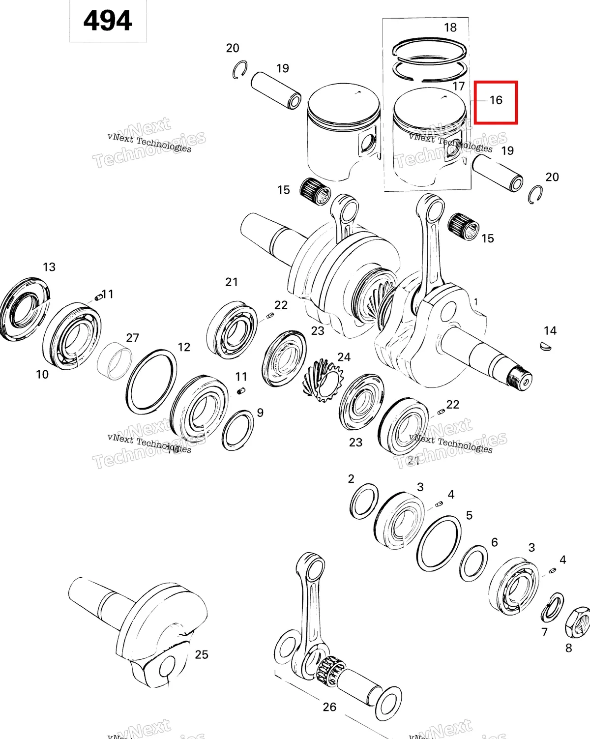 Деталь 420886115 на схеме узла 1996 Ski-Doo Formula SLS Crankshaft And Pistons 494