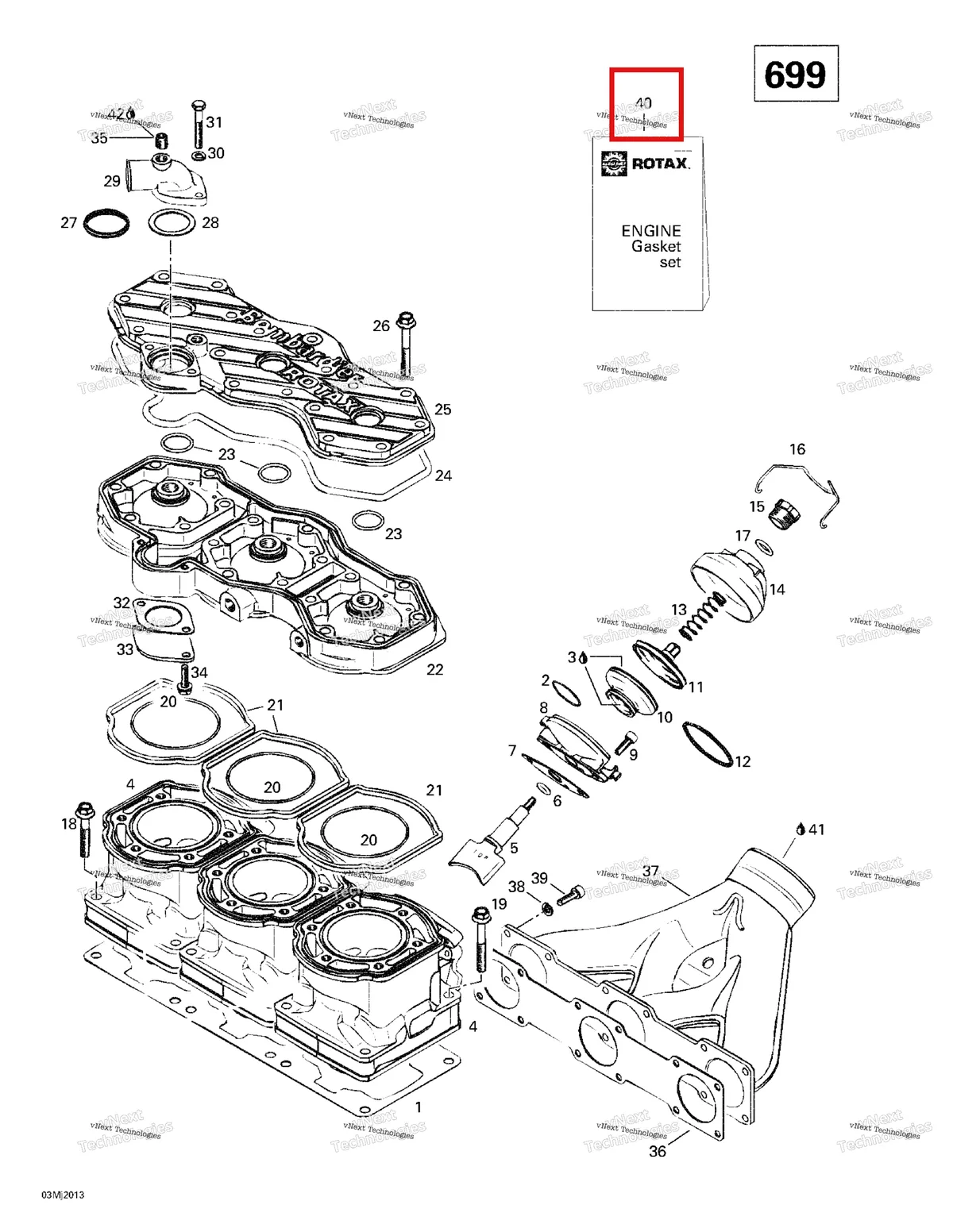 Деталь 420886313 на схеме узла 2000 Ski-Doo Formula III 700 R Cylinder, Exhaust Manifold