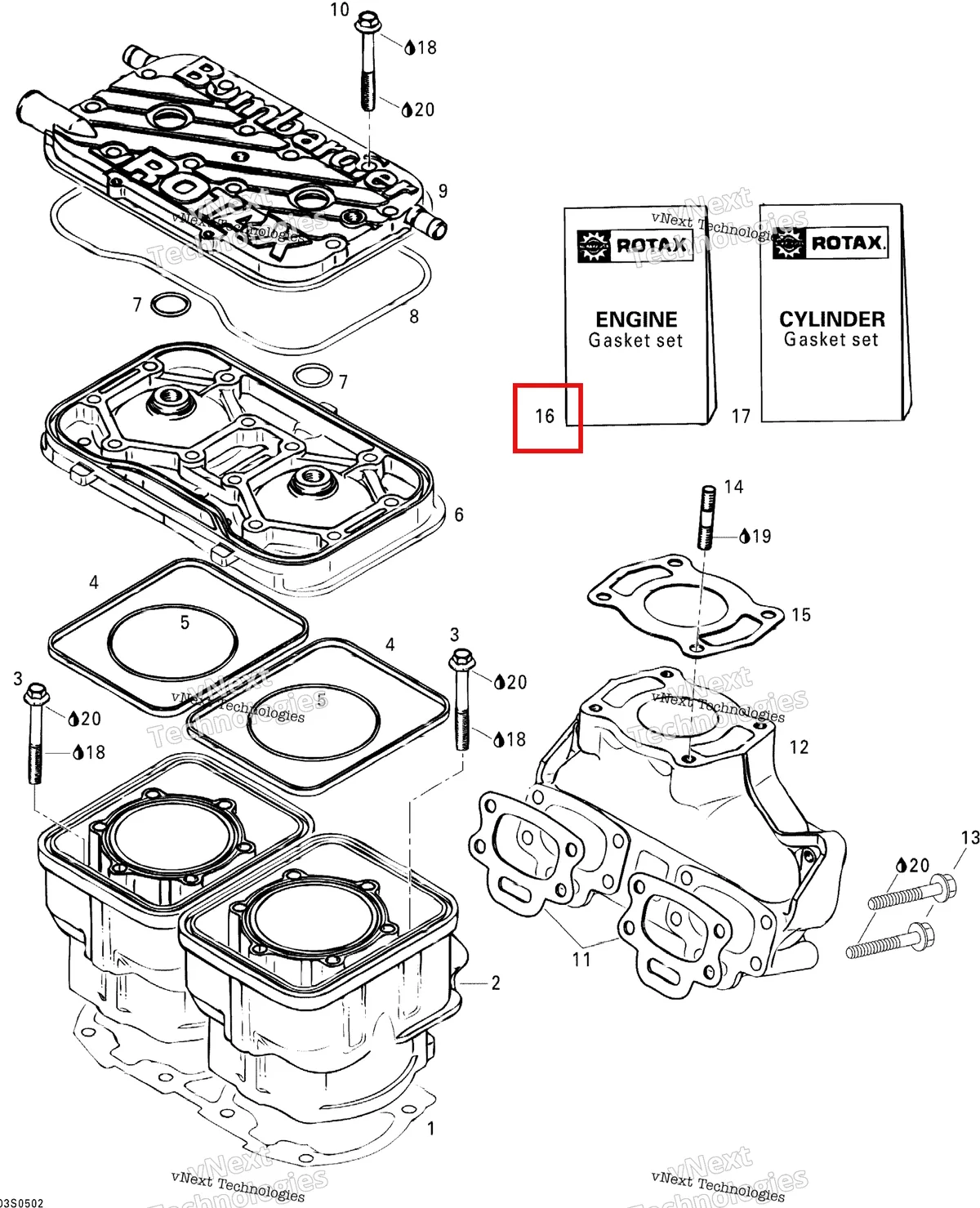 Деталь 420886319 на схеме узла 2005 Sea-Doo GTI Cylinder And Exhaust Manifold