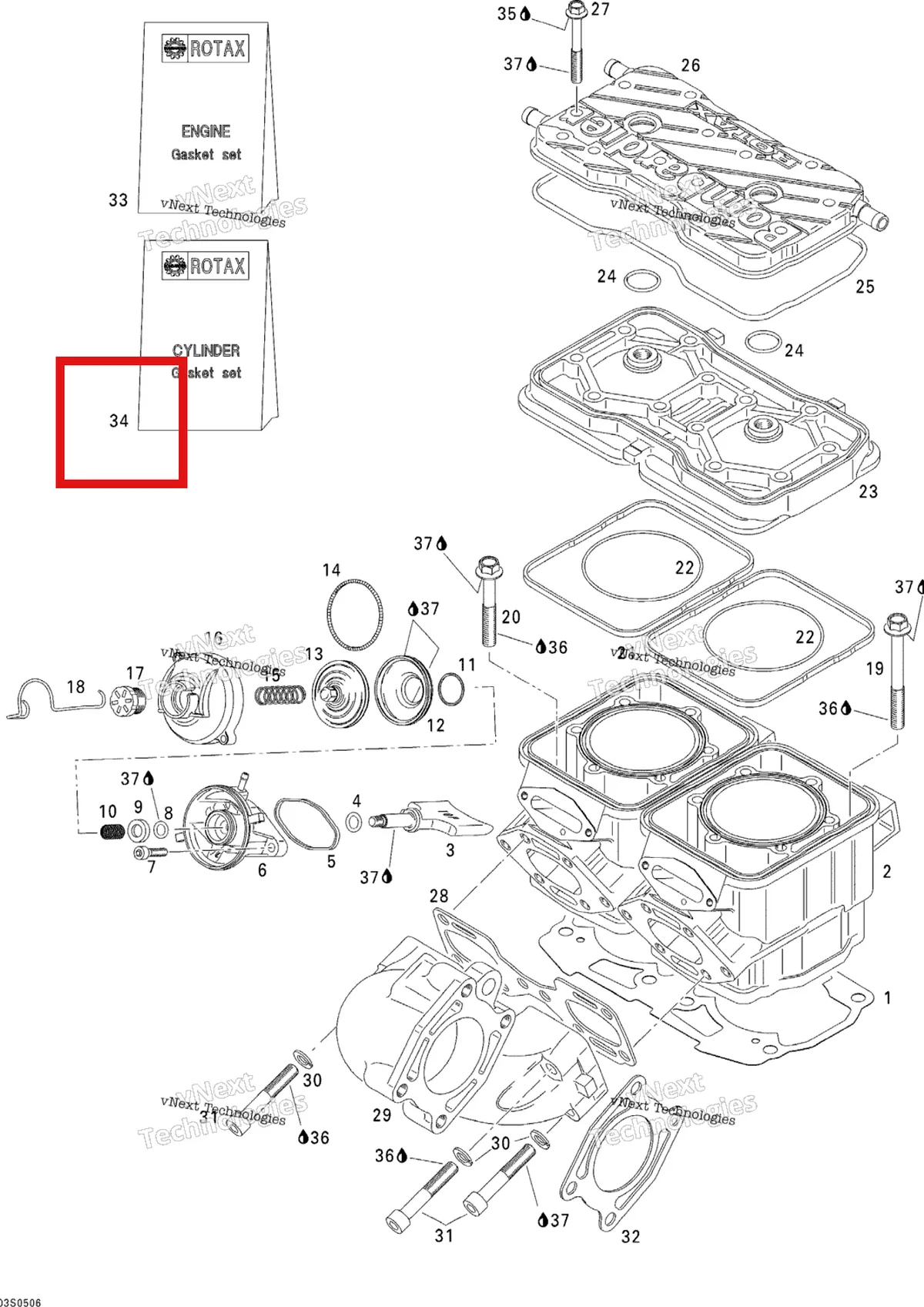Деталь 420886396 на схеме узла 2005 Sea-Doo 3D RFI Cylinder And Exhaust Manifold
