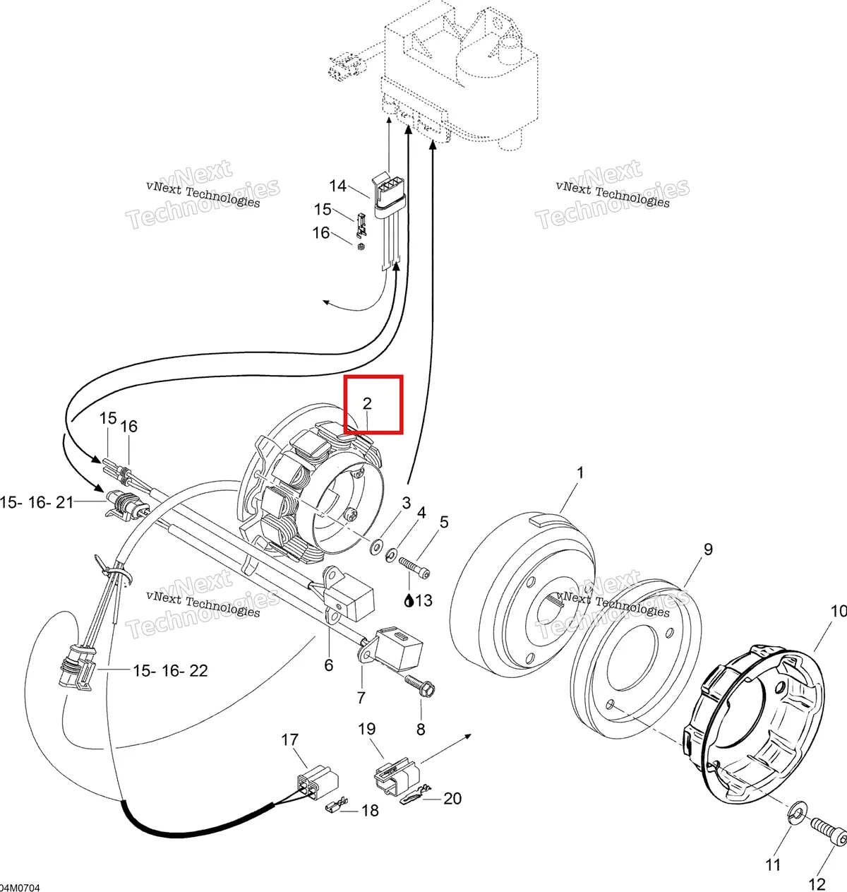 Деталь 420886603 (Деталь Stator Plate Assy) на схеме узла 2007 Ski-Doo Skandic LT 440F Magneto