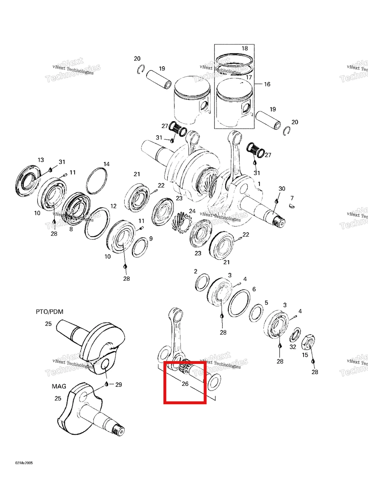 Деталь 420886955 (Деталь Rod Repair Kit Mag. Side) на схеме узла 2000 Ski-Doo Formula 500 LC Crankshaft And Pistons