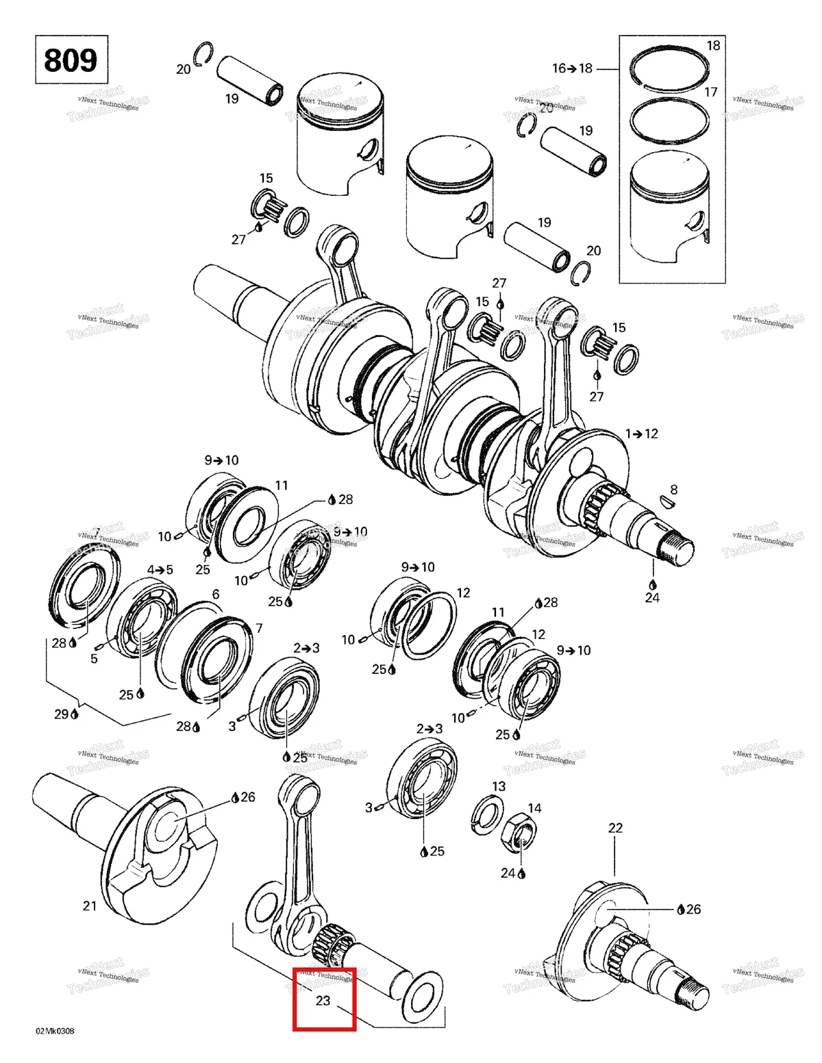 Деталь 420887663 на схеме узла 2003 Ski-Doo Mach Z Crankshaft And Pistons