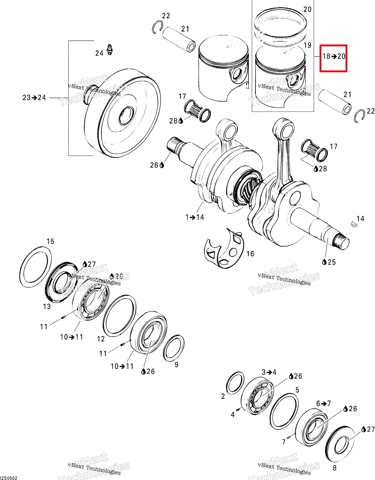 Деталь 420887672 на схеме узла 2005 Sea-Doo GTI Crankshaft And Pistons
