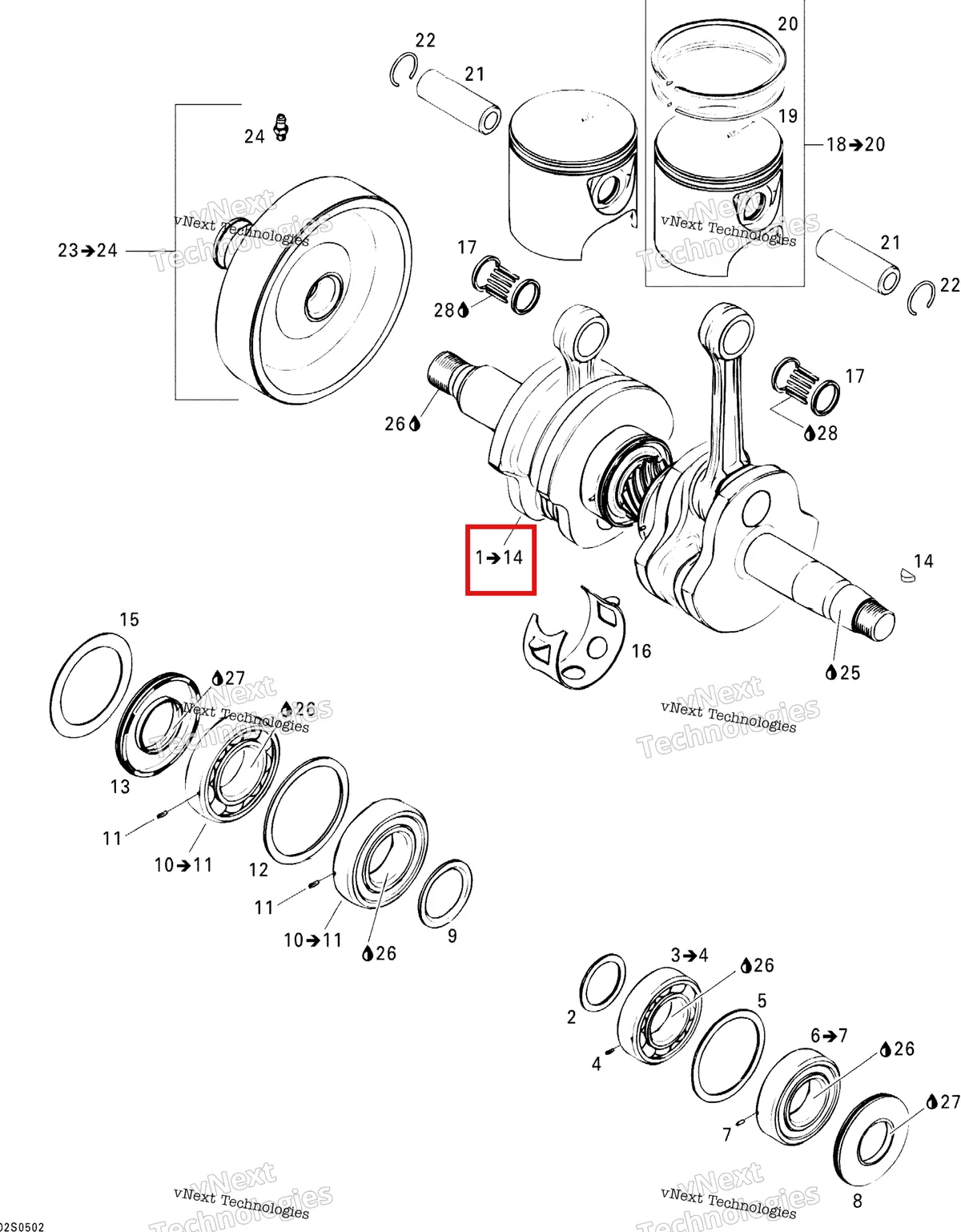 Деталь 420887868 на схеме узла 2005 Sea-Doo GTI Crankshaft And Pistons