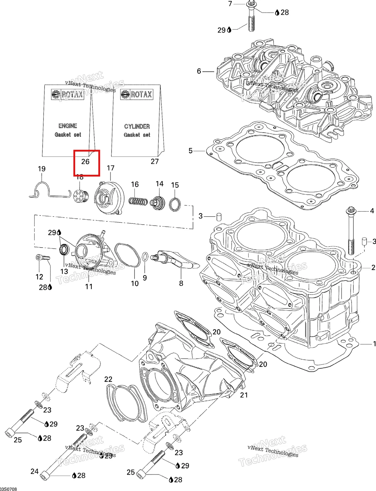 Деталь 420888134 на схеме узла 2007 Sea-Doo 3D 947 DI Cylinder And Exhaust Manifold