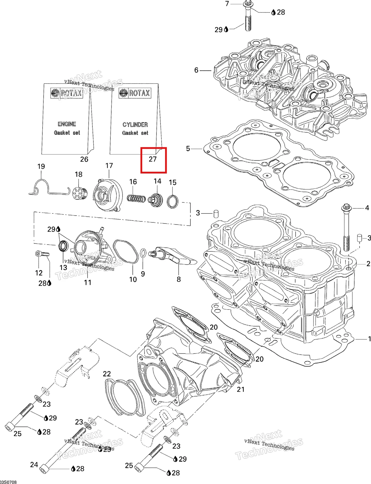 Деталь 420888139 на схеме узла 2007 Sea-Doo 3D 947 DI Cylinder And Exhaust Manifold
