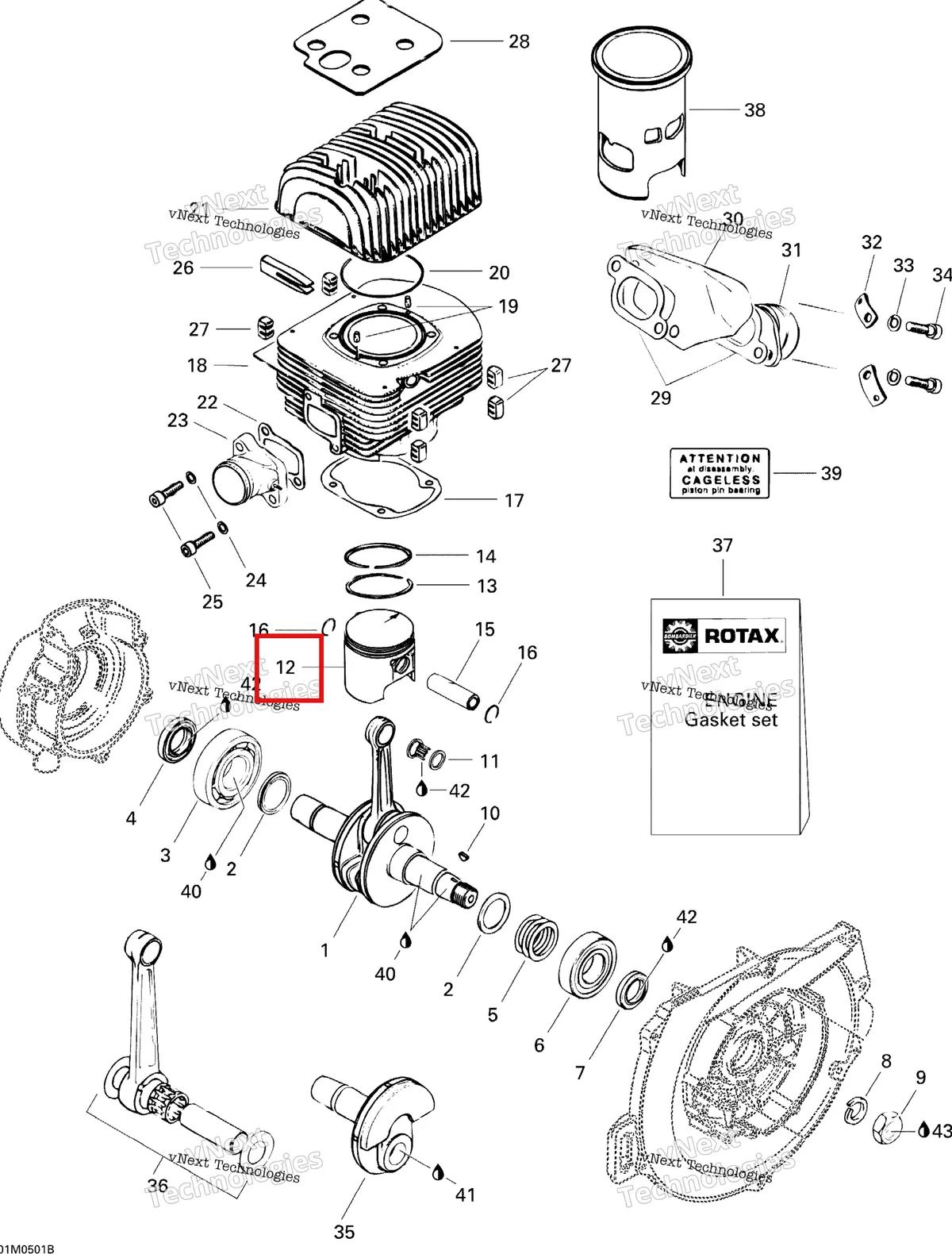 Деталь 420888177 (Деталь Piston Assy, 72.42mm. Includes Items 11 Thru 13) на схеме узла 2005 Ski-Doo Tundra R Crankshaft And Pistons