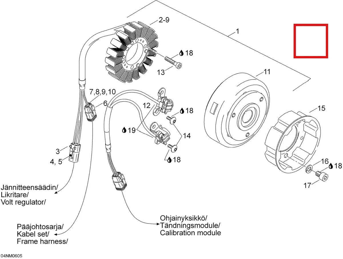Деталь 420888237 (Деталь Magnetto Ass'y 12v7360w. Includes 1 To 4) на схеме узла 01- Ignition