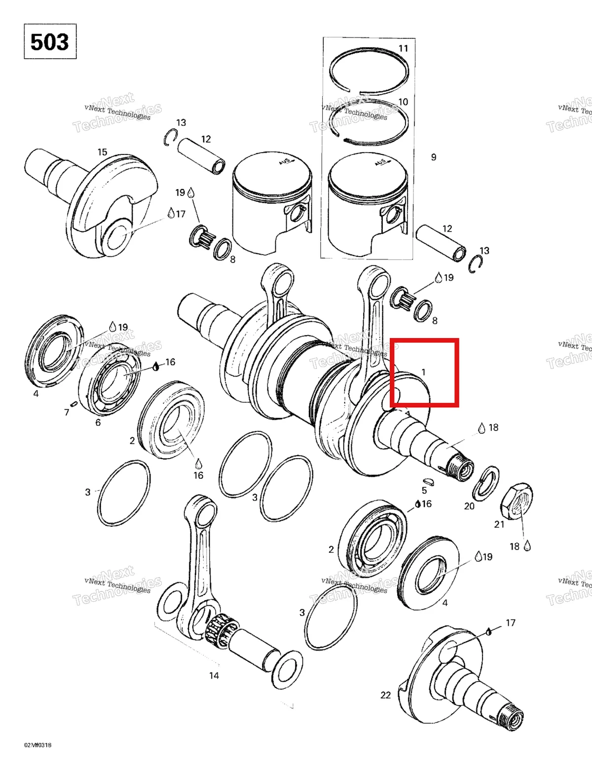 Деталь 420888390 (Деталь Crankshaft Assy. Includes Items 1 Thru 7) на схеме узла