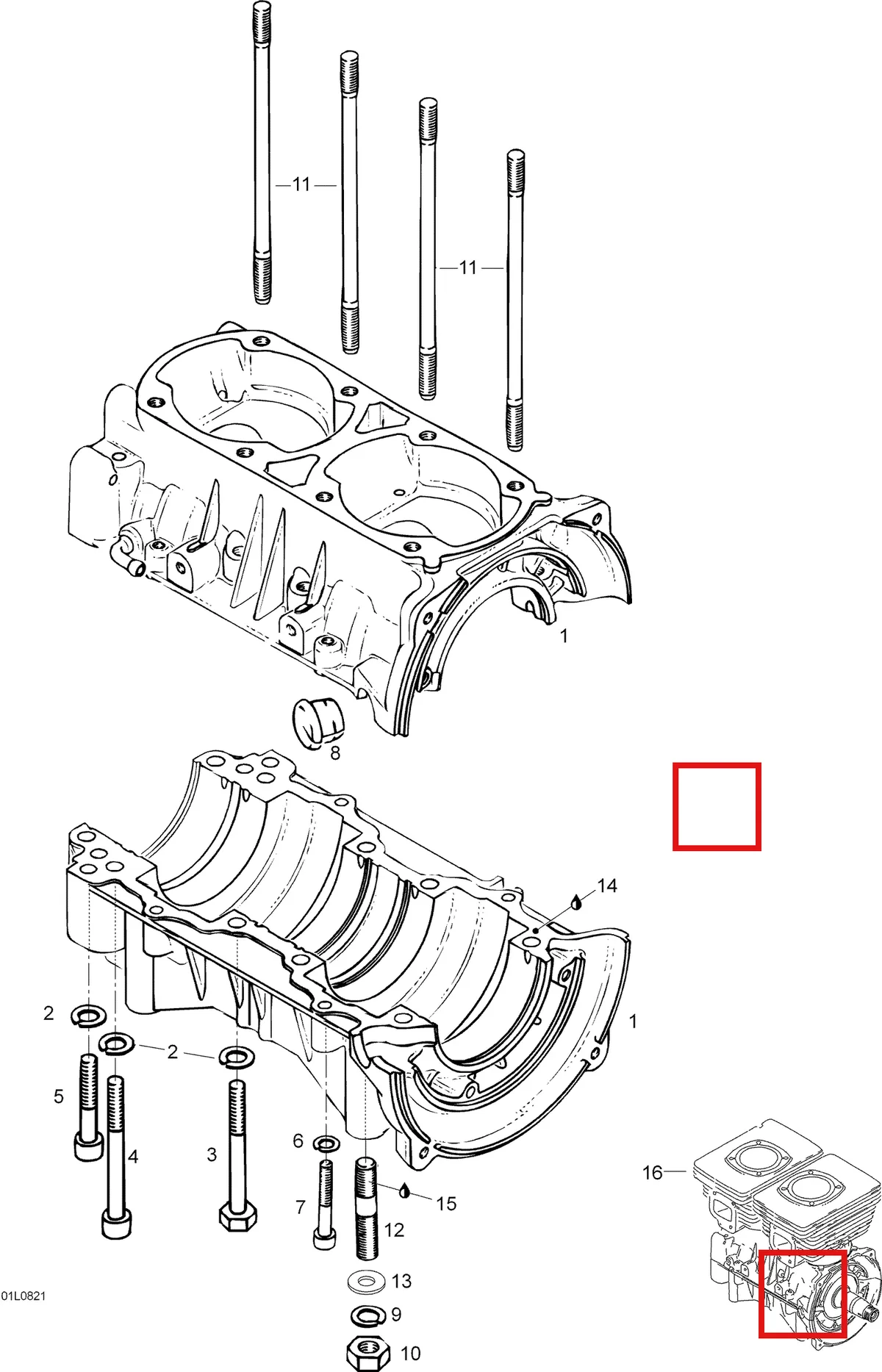 Деталь 420888481 (Деталь Crankcase. Includes Items 1 Thru 7) на схеме узла 01- Crankcase