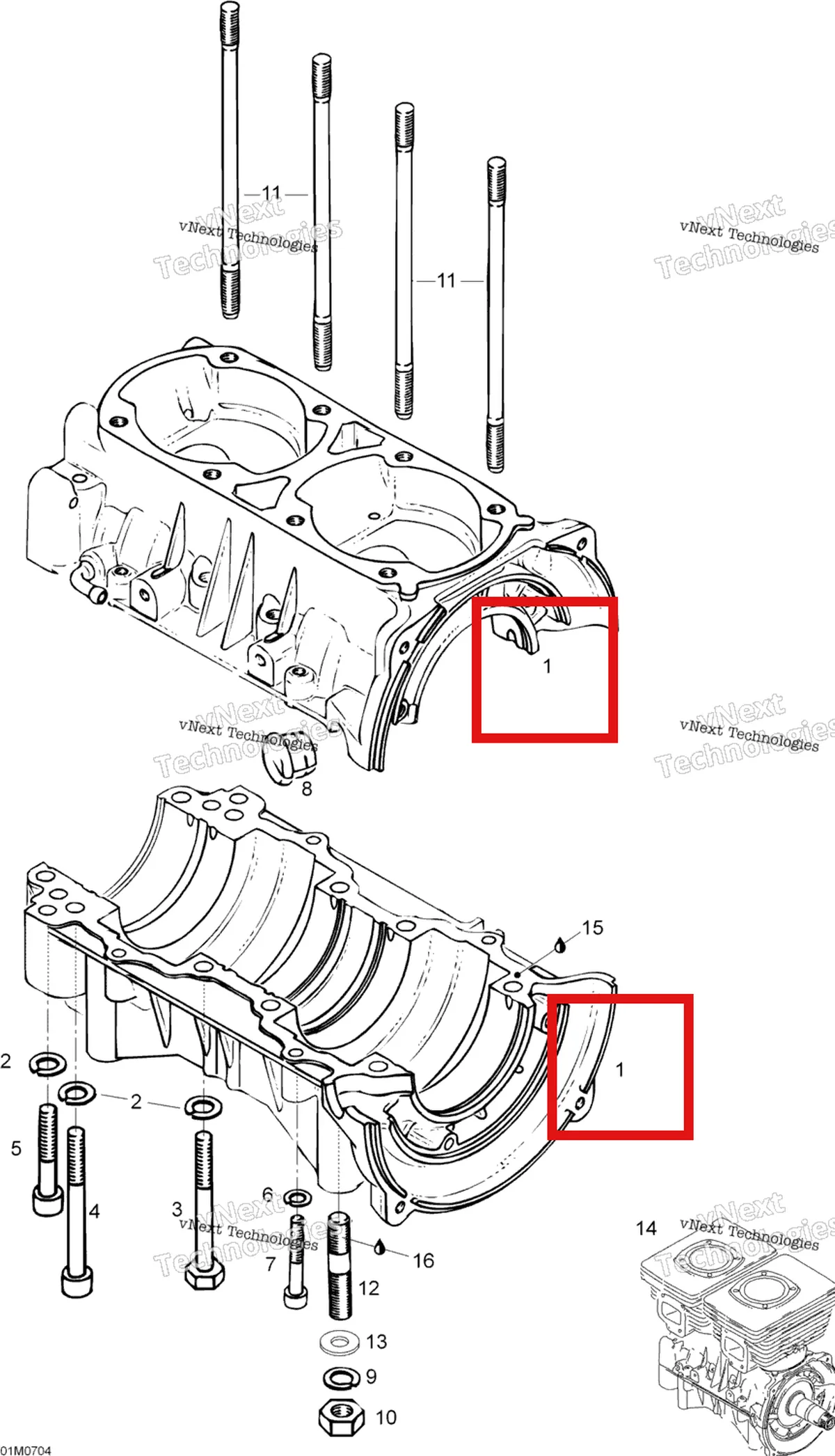 Деталь 420888483 (Деталь Crankcase. Includes Items 1 Thru 7) на схеме узла 2007 Ski-Doo Skandic LT 440F Crankcase