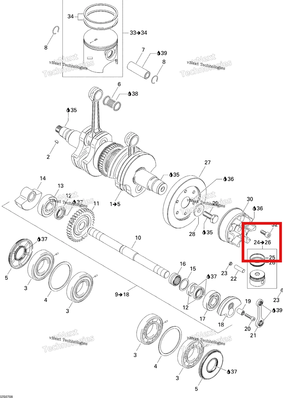 Деталь 420888550 на схеме узла 2007 Sea-Doo 3D 947 DI Crankshaft And Pistons