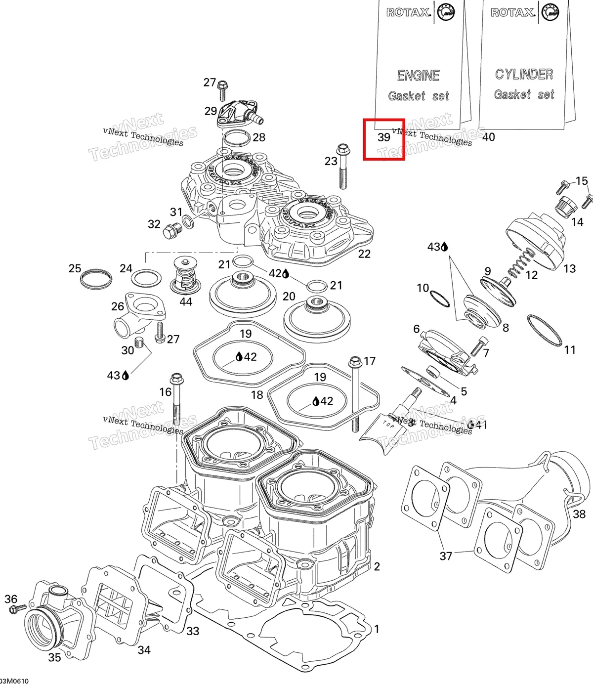 Деталь 420888633 (Деталь Gasket Set, Engine) на схеме узла 2006 Ski-Doo MX Z 440 Racing Cylinder And Exhaust Manifold
