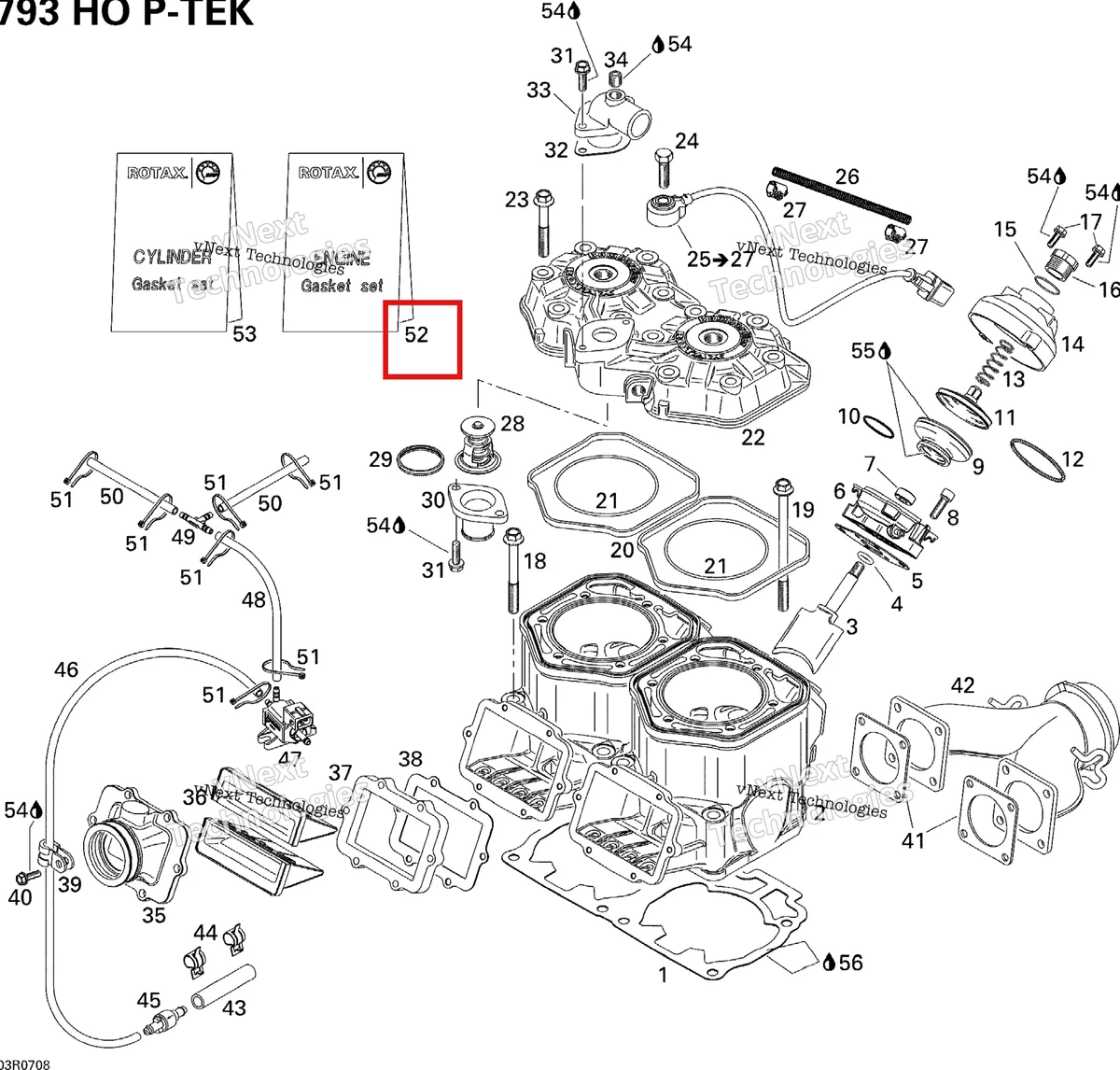 Деталь 420888741 (Деталь Gasket Set, Engine) на схеме узла 2007 Ski-Doo MX Z XRS 800 HO PTEK Cylinder, Exhaust Manifold And Reed Valve