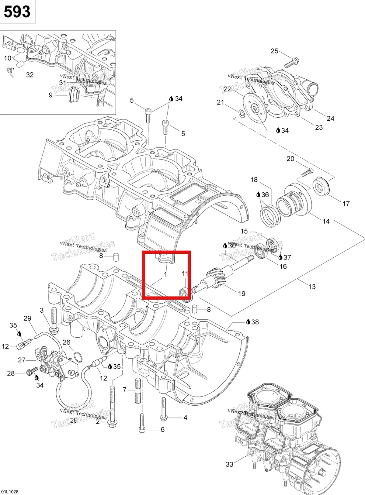 Деталь 420888769 (Деталь Crankcase Assy. Includes Items 1 Thru 12) на схеме узла 2010 Ski-Doo Skandic WT 600 Crankcase