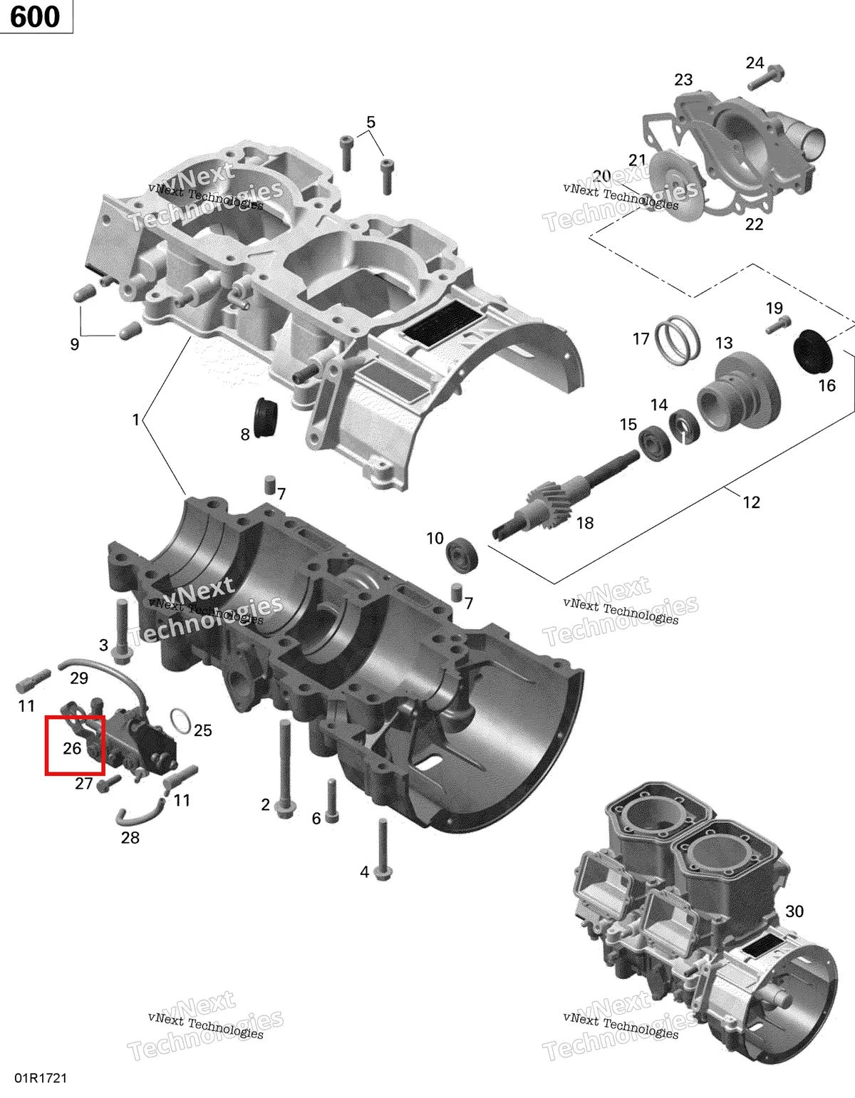 Деталь 420888780 (Масляный насос) на схеме узла 2020 Ski-Doo MXZ 600 CARB Engine - Crankcase, Water Pump And Oil Pump - 600 Carb