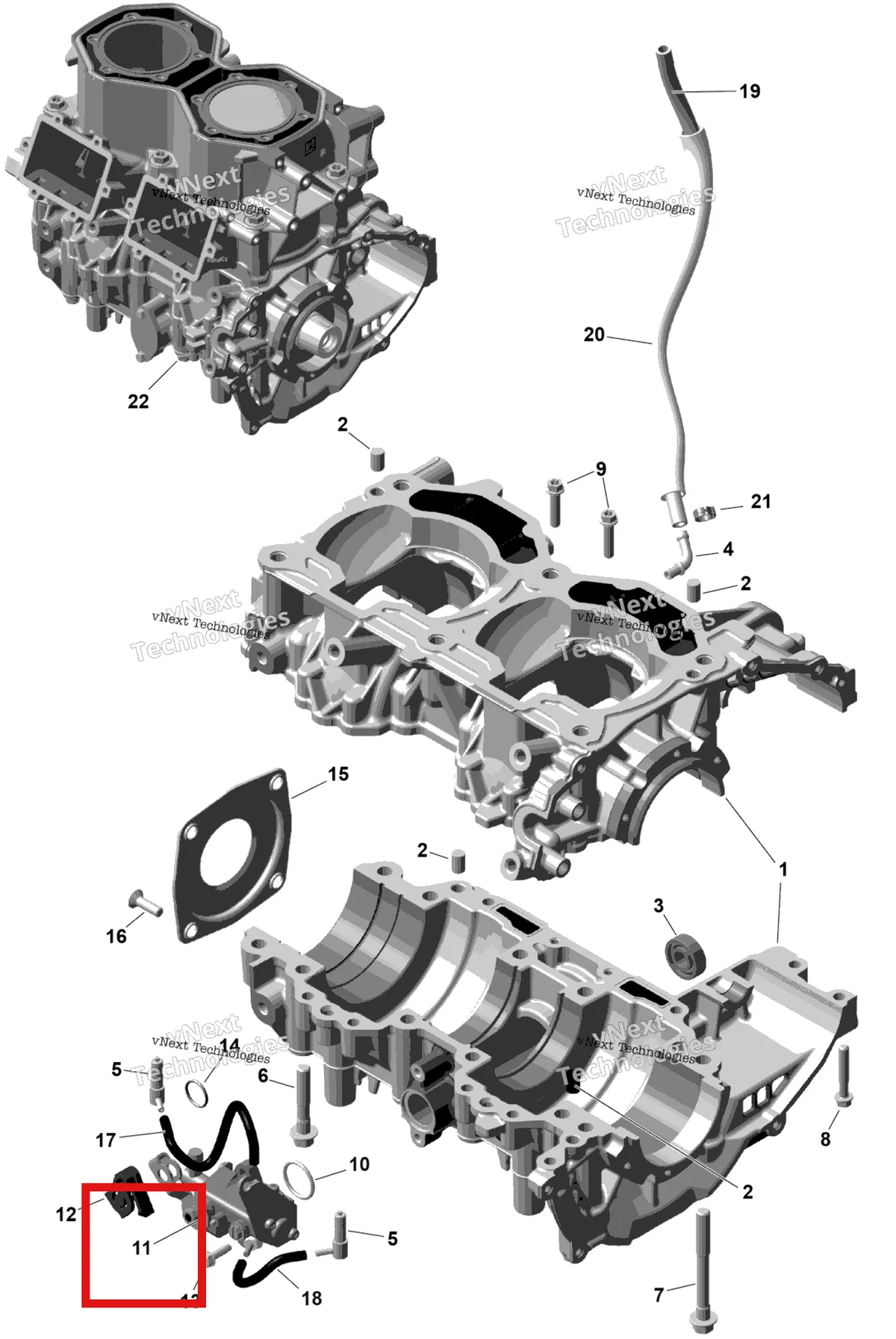 Деталь 420888781 на схеме узла 2026 Ski-Doo TUNDRA - LE - 600 EFI - GDTA - Deep Black - 16X154X1.5CH Track Rotax - Crankcase