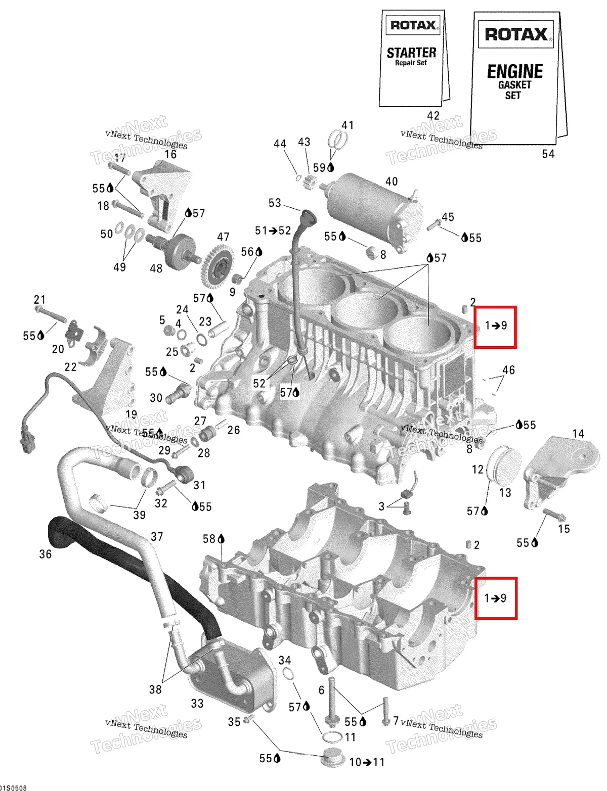 Деталь 420888814 на схеме узла 2005 Sea-Doo GTX 4-TEC, LTD SCIC Engine Block