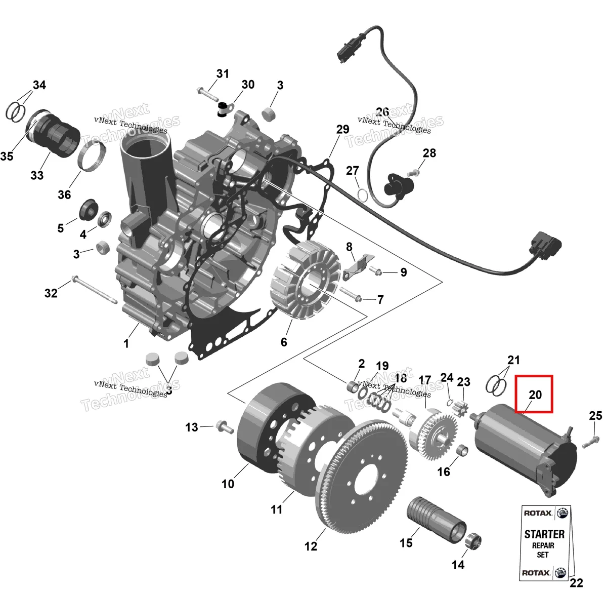 Деталь 420888995 на схеме узла 2026 Sea-Doo GTI - 130 - STD - 38TB - Bright White Rotax - Magneto And Electric Starter
