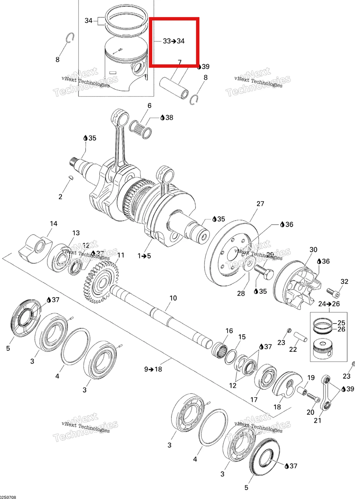 Деталь 420889046 на схеме узла 2007 Sea-Doo 3D 947 DI Crankshaft And Pistons