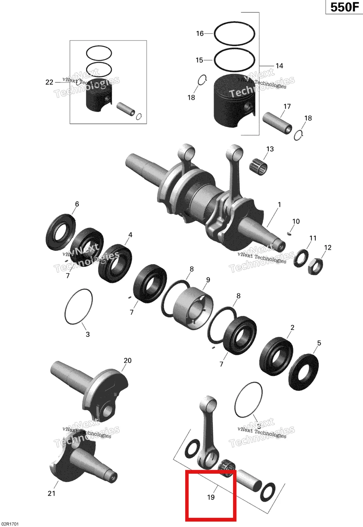 Деталь 420889068 (Шатун в сборе) на схеме узла 2020 Ski-Doo TUNDRA 550F Engine - Crankshaft And Pistons - 550F