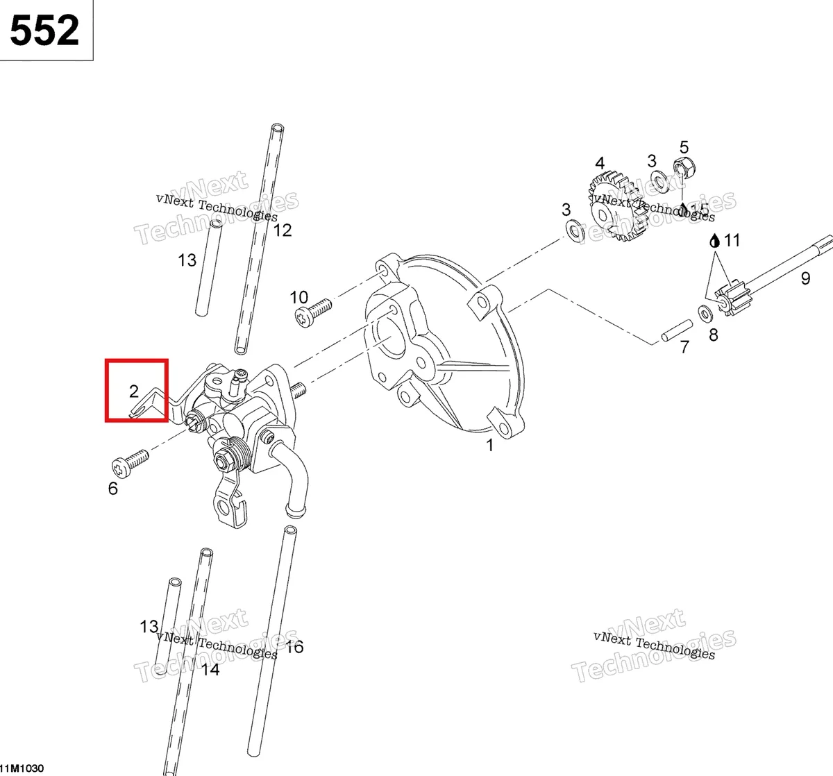 Деталь 420889070 (Масляный насос) на схеме узла 2011 Ski-Doo Skandic WT 550F YetiII Oil Pump