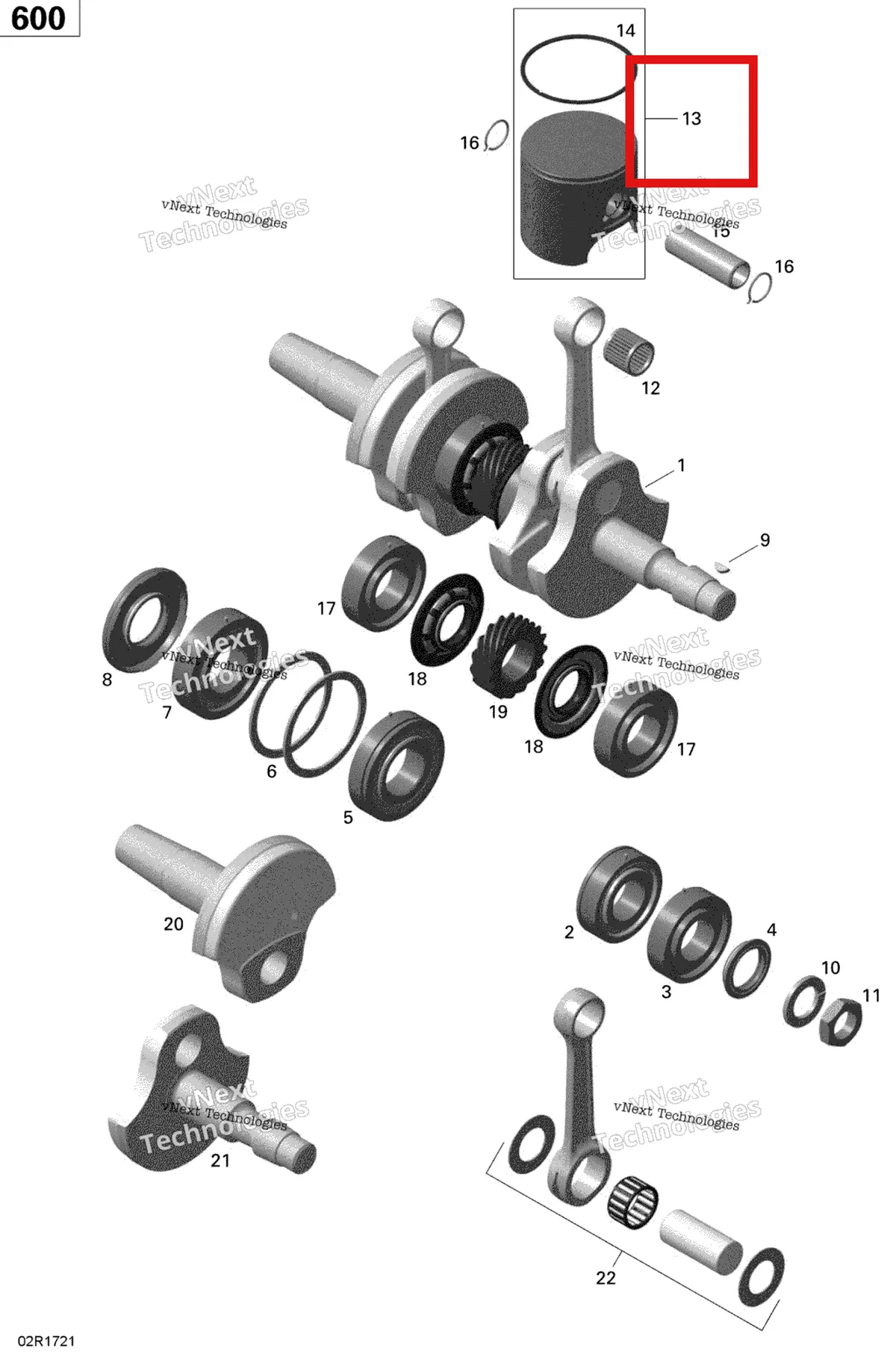 Деталь 420889174 на схеме узла 2020 Ski-Doo SUMMIT 600 CARB Engine - Crankshaft And Pistons - 600 Carb