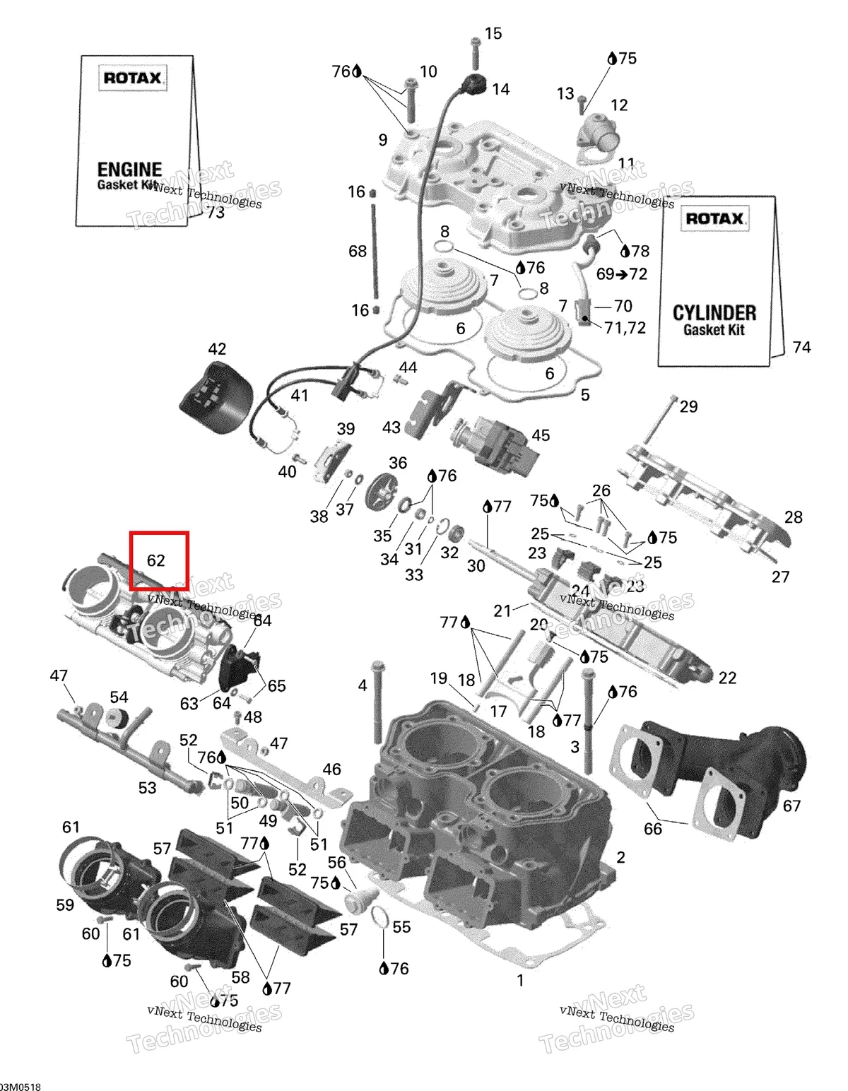 Деталь 420889192 на схеме узла 2005 Ski-Doo Mach Z 1000 SDI Cylinder And Cylinder Head