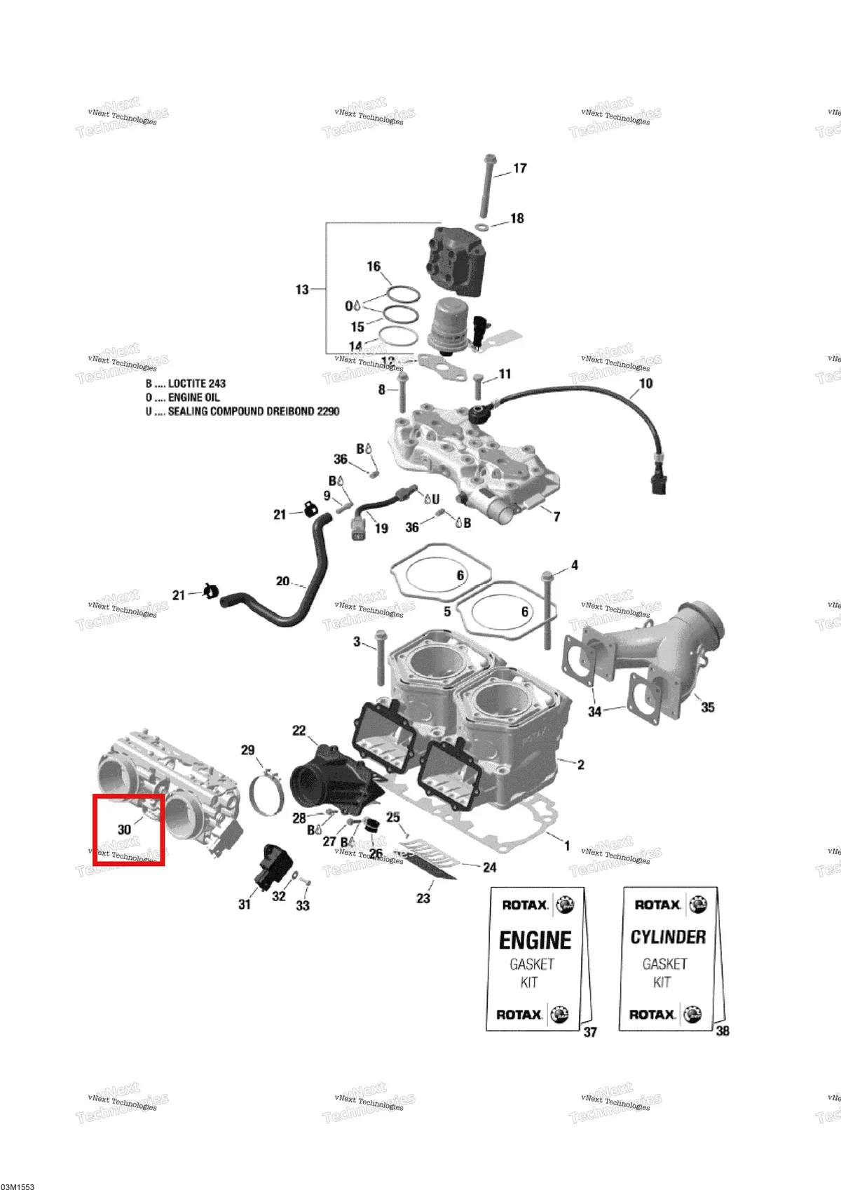 Деталь 420889197 (Корпус Дросселя) на схеме узла 2015 Ski-Doo EXPEDITION LE 600 E-TEC Cylinder