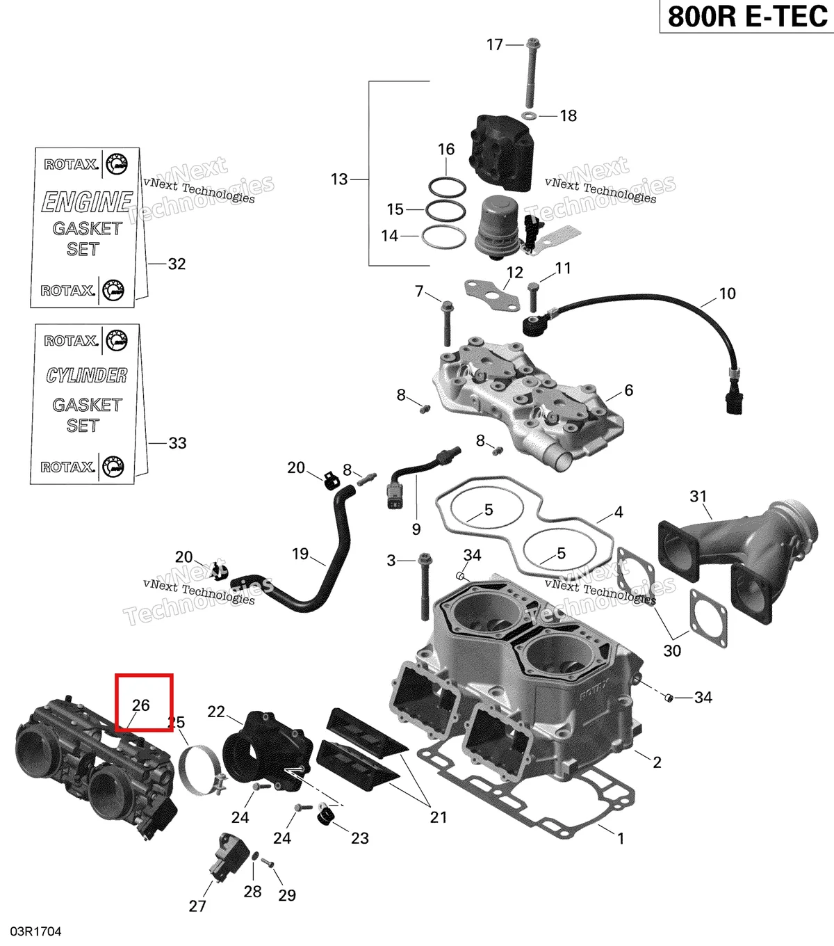 Деталь 420889202 (Корпус Дросселя) на схеме узла 2019 Ski-Doo EXPEDITION XTREME 800R E-TEC Cylinder And Injection System - 800R E-Tec