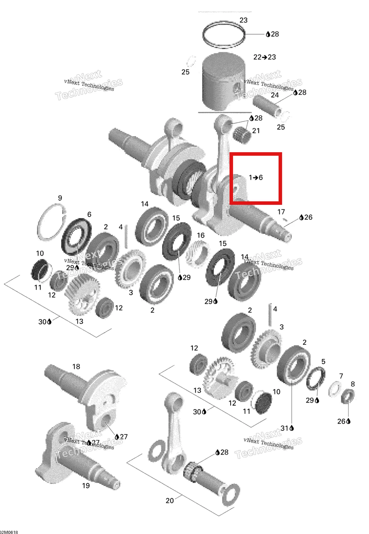 Деталь 420889216 на схеме узла 2006 Ski-Doo Mach Z 1000 SDI Adrenaline & X Crankshaft And Pistons