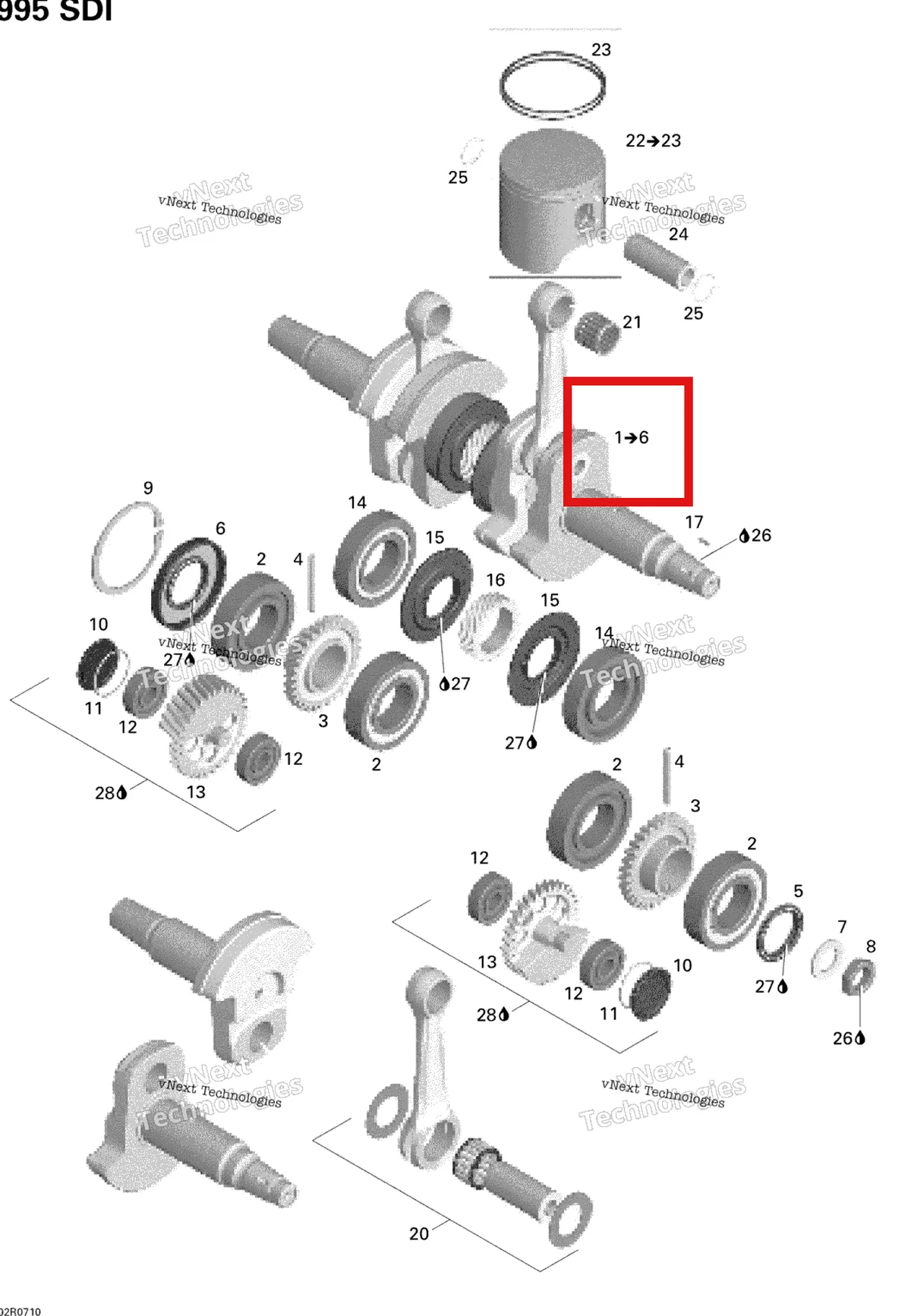 Деталь 420889217 на схеме узла 2007 Ski-Doo Summit Highmark & Highmark X 1000 SDI Crankshaft And Pistons