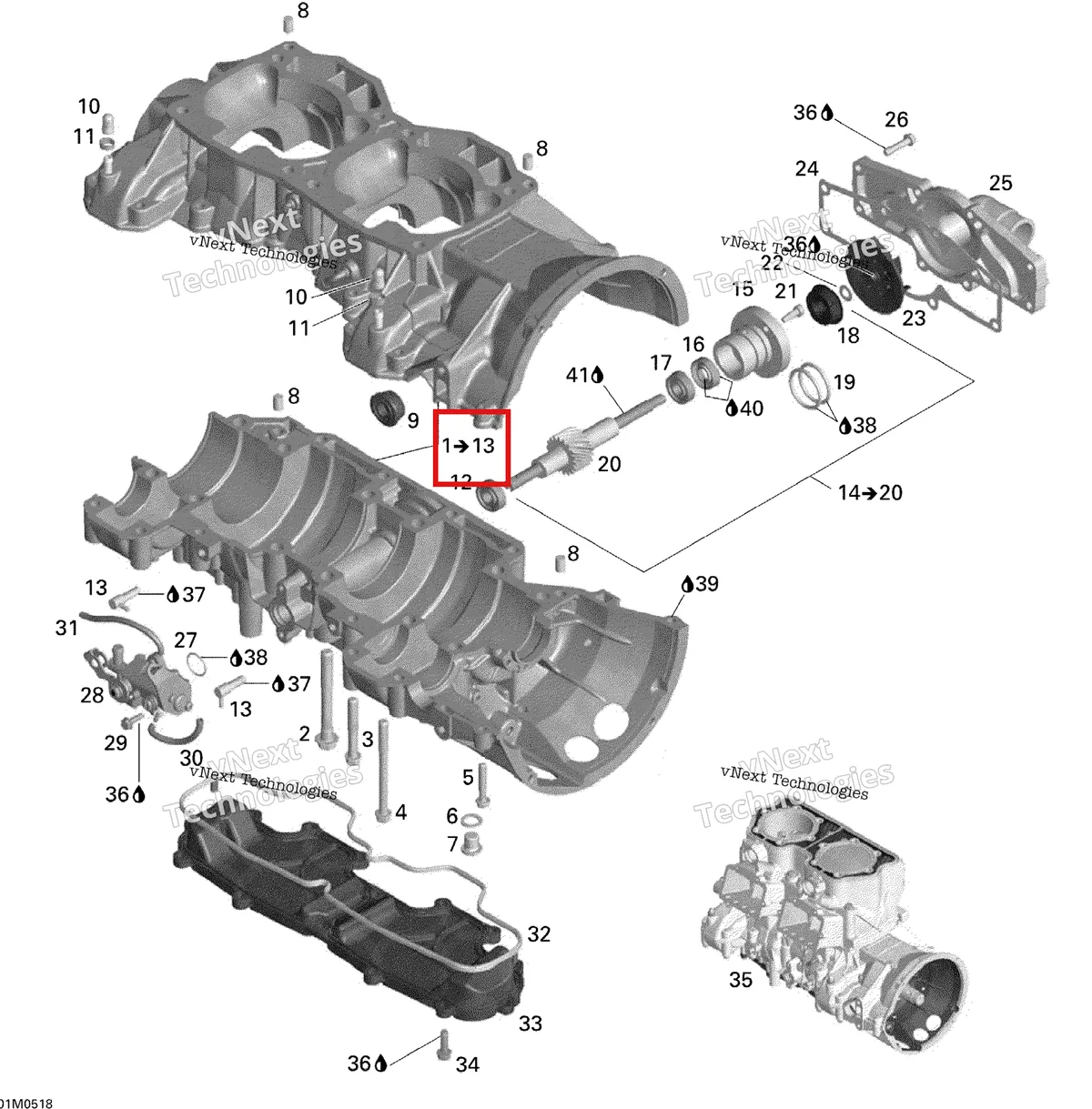 Деталь 420889221 на схеме узла 2005 Ski-Doo Mach Z 1000 SDI Crankcase