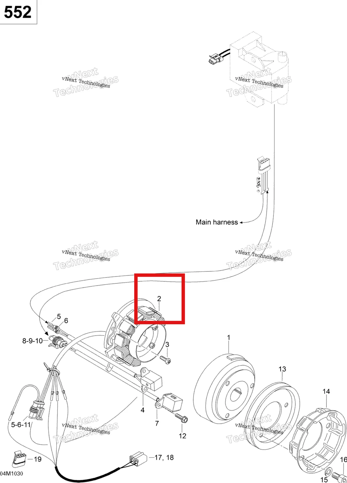 Деталь 420889369 (Маховик Магнето) на схеме узла 2011 Ski-Doo Skandic WT 550F YetiII Magneto