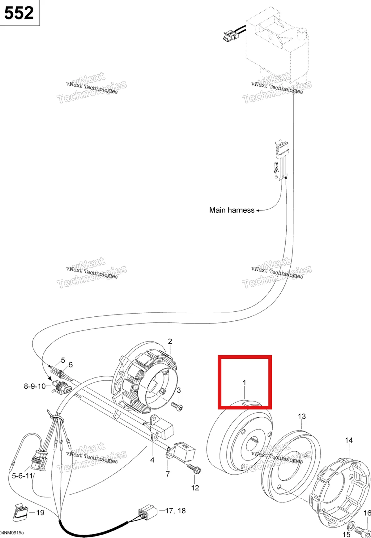 Деталь 420889375 (Маховик Магнето) на схеме узла 2006 Ski-Doo Skandic SUV 550F Magneto 552