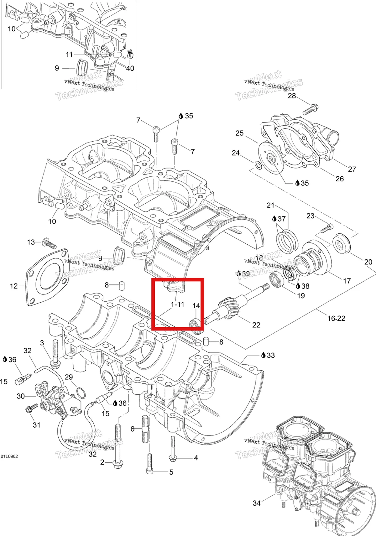 Деталь 420889613 (Деталь Crankcase Assy.. Includes 1 To 11) на схеме узла 2009 Ski-Doo Expedition TUV 600 H.O. SDI Crankcase