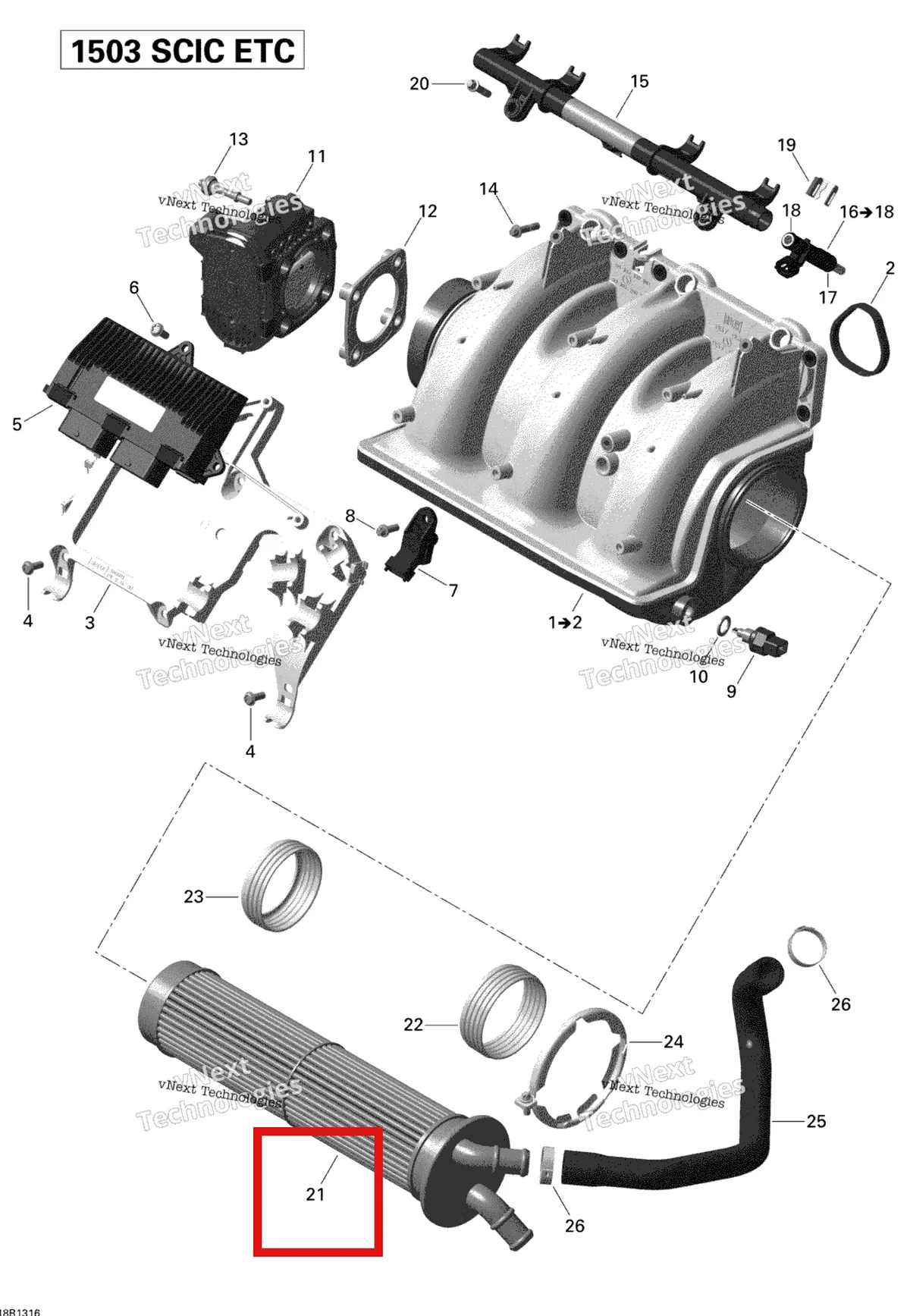 Деталь 420889653 на схеме узла 2013 Sea-Doo WAKE PRO 215 Air Intake Manifold And Throttle Body