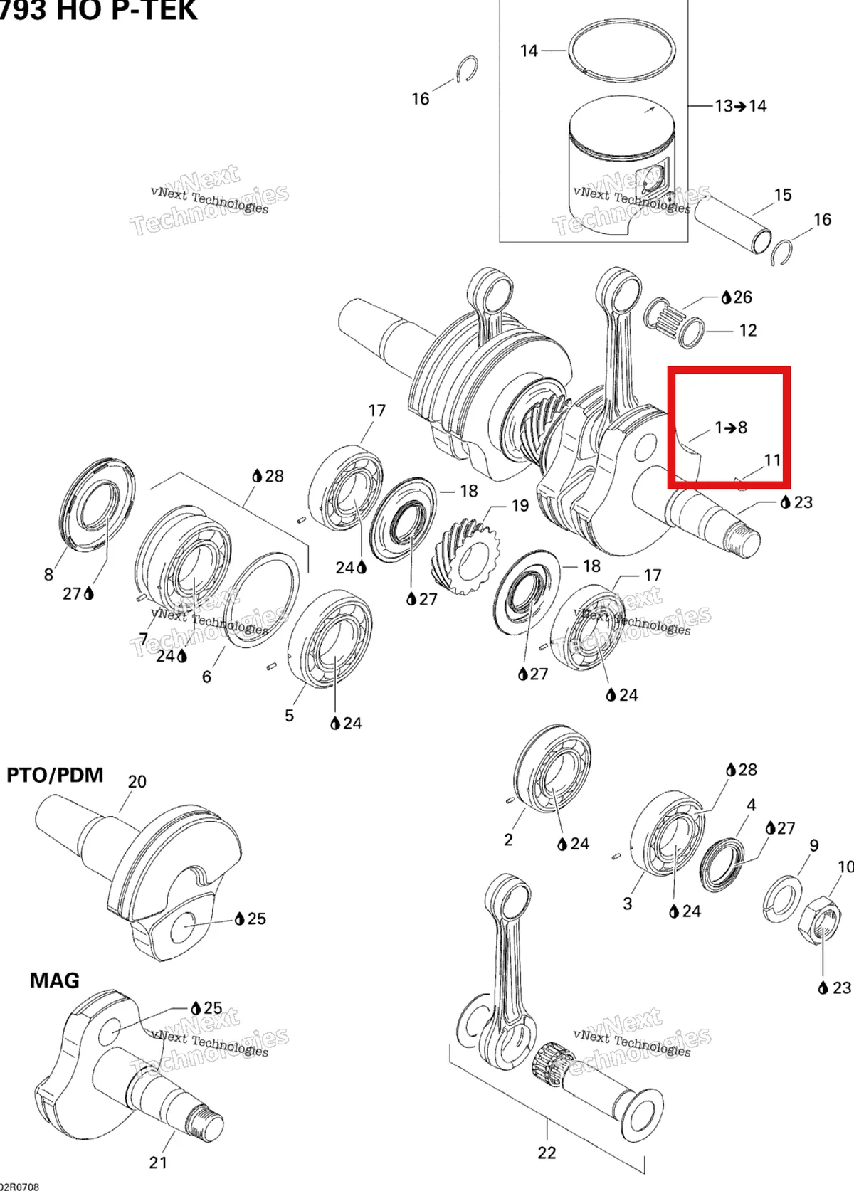 Деталь 420889675 (Деталь Crankshaft Assy. Includes 1 To 10) на схеме узла 2007 Ski-Doo MX Z XRS 800 HO PTEK Crankshaft And Pistons