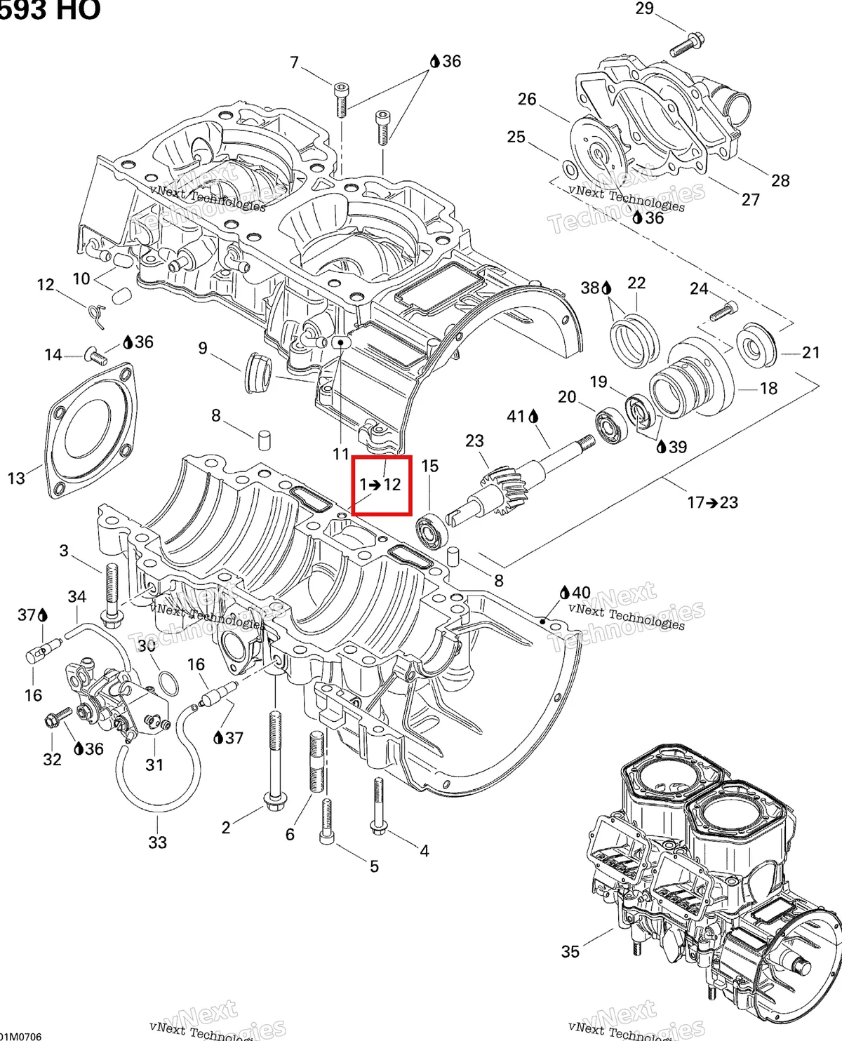 Деталь 420889683 (Деталь Crankcase Assy. Includes Items 1 Thru 12) на схеме узла 2007 Ski-Doo MX Z Adrenaline 600 HO Crankcase, Water Pump And Oil Pump