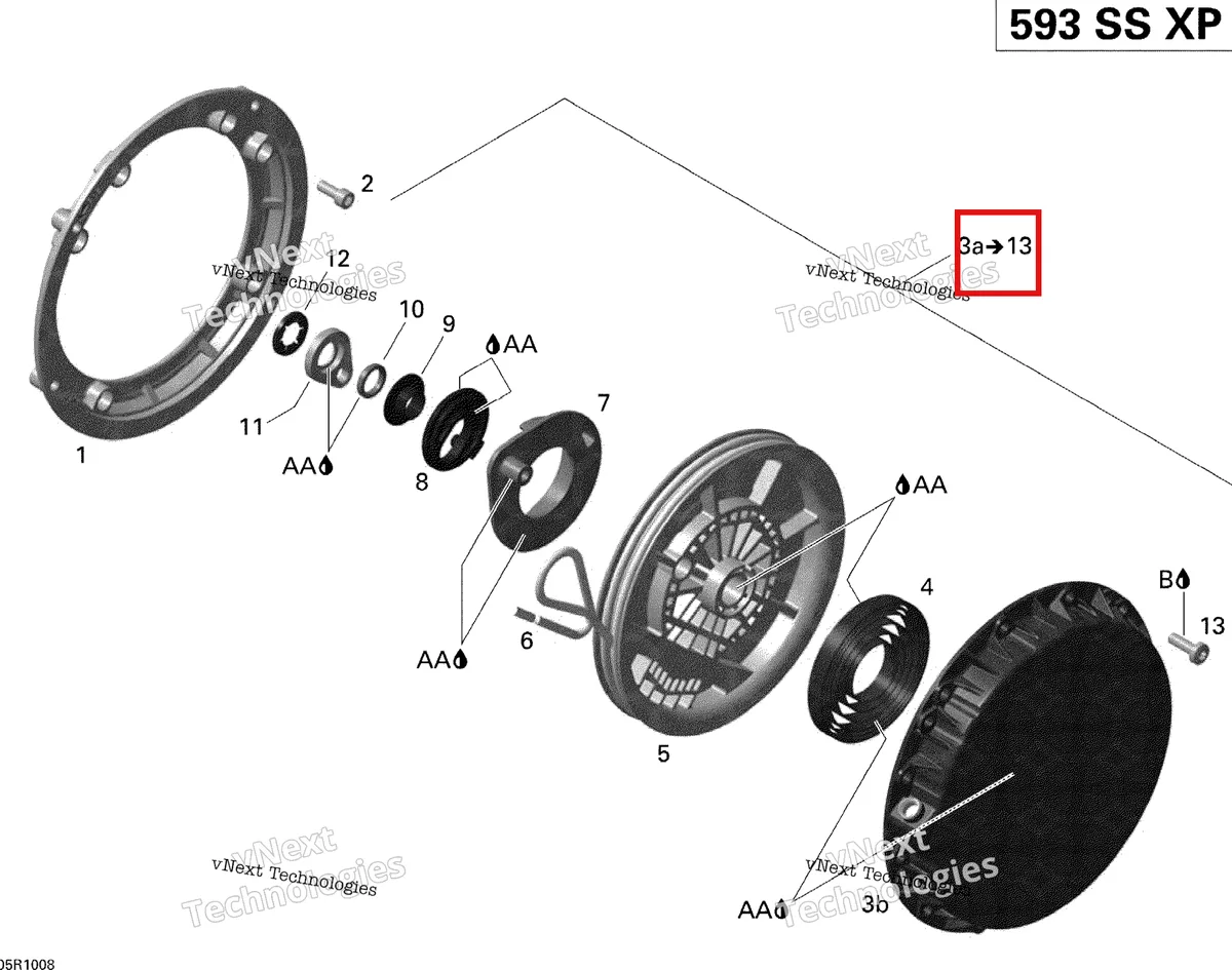 Деталь 420889766 (Деталь Rewind Starter Assy. Includes 3 To 12) на схеме узла 2010 Ski-Doo Grand-Touring Sport 600 Rewind Starter